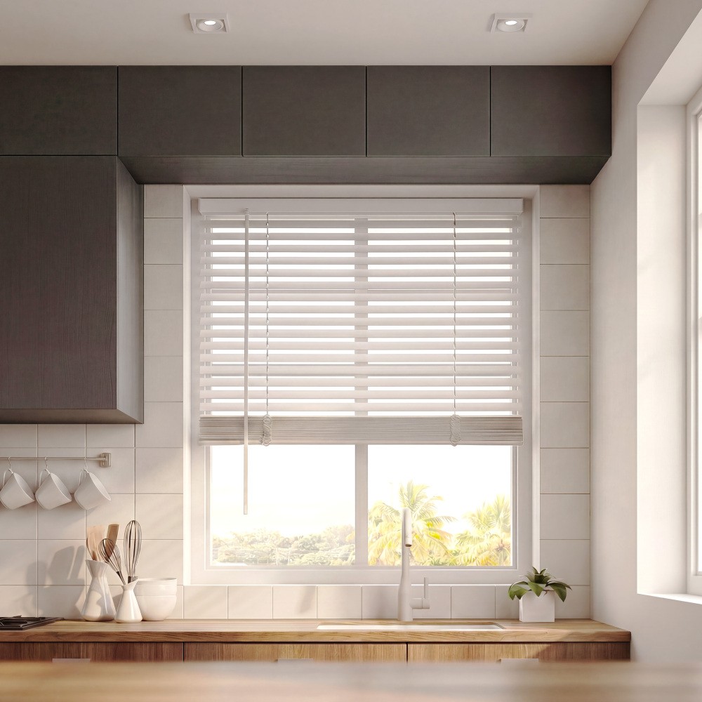 Cordless 1″ Light Filtering Vinyl Mini Blinds, White, 27″ x 60″