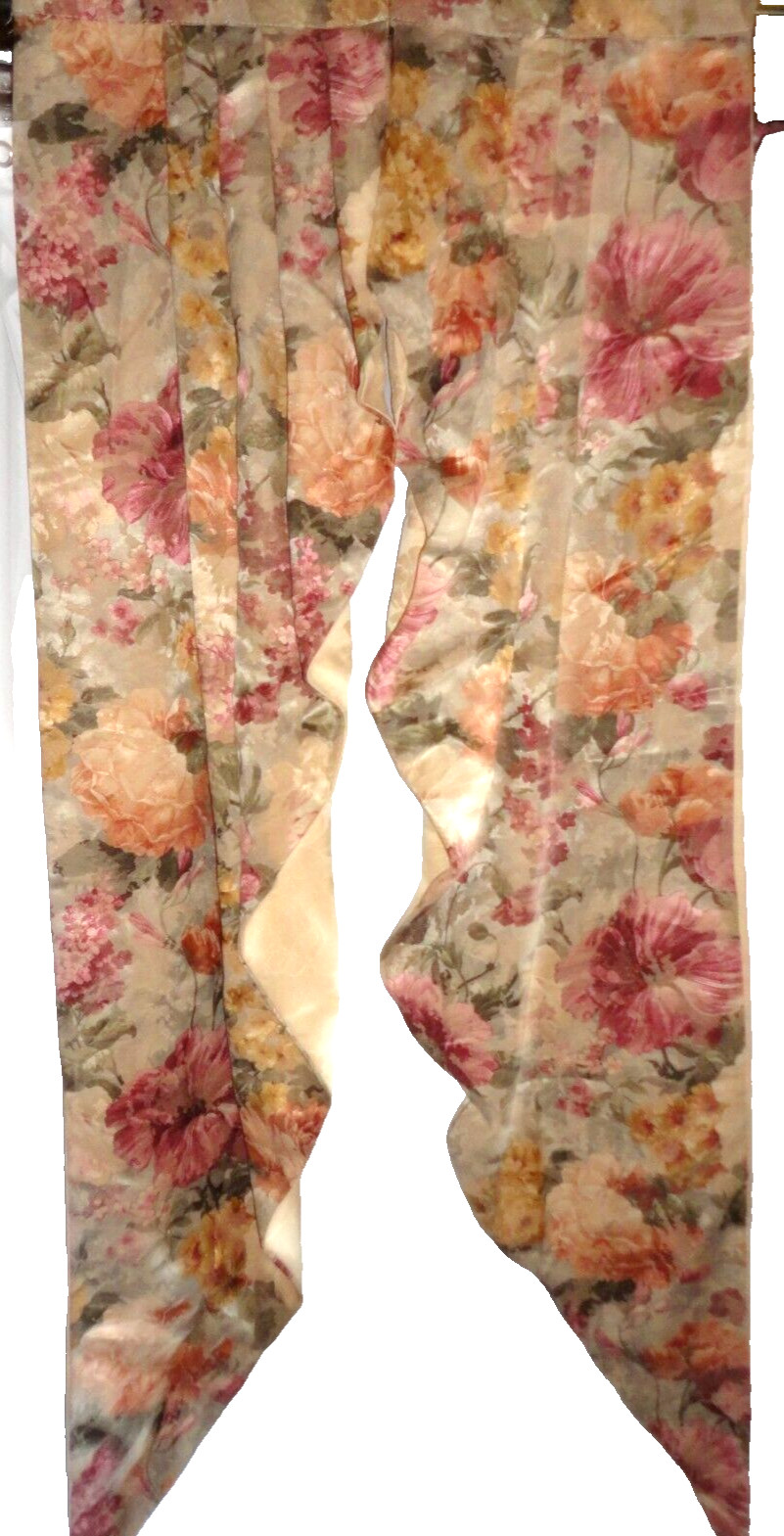BURLINGTON MONACO GOLD BURGUNDY ROSE FLORAL (2PC) JABOT VALANCE SET 12X61