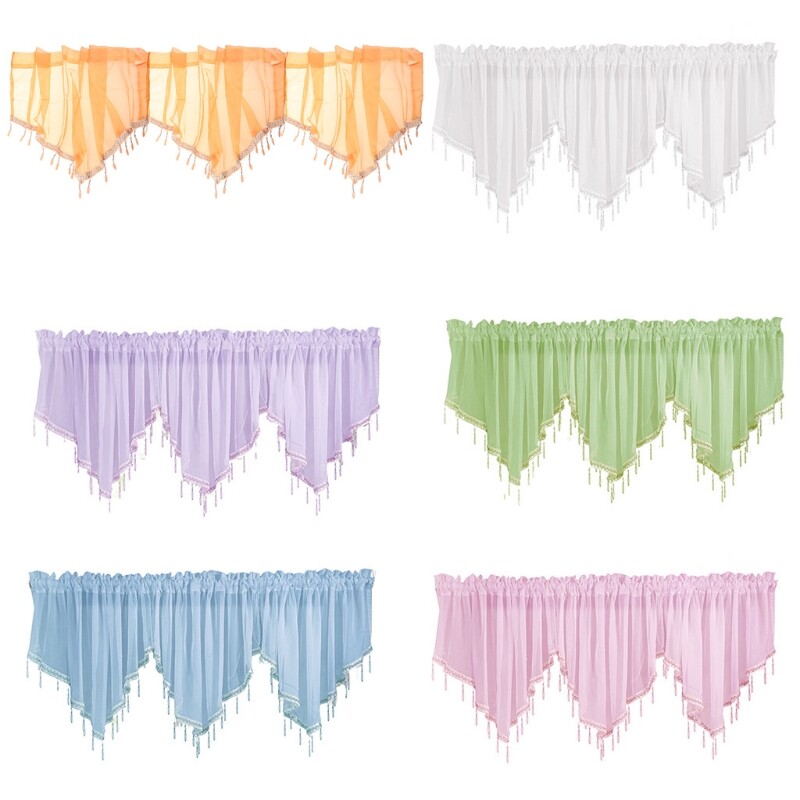 1Pc/3Pcs Candy Color Sheer for Triangle Valance Beaded Trim Tassels Window Curta