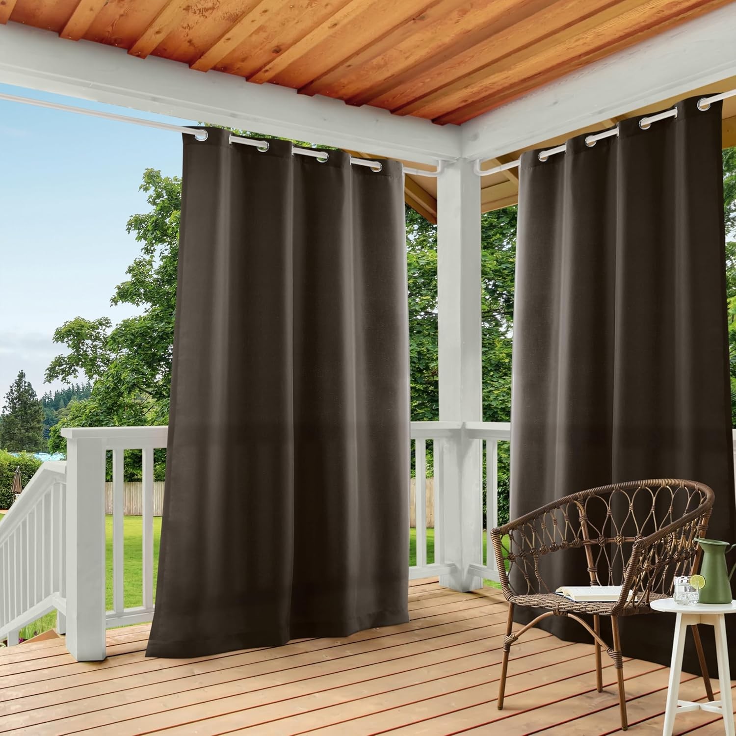 Cabana Solid Curtains 54″x84″ Chocolate, Grommet Top, Water Repellent, 2-Pack