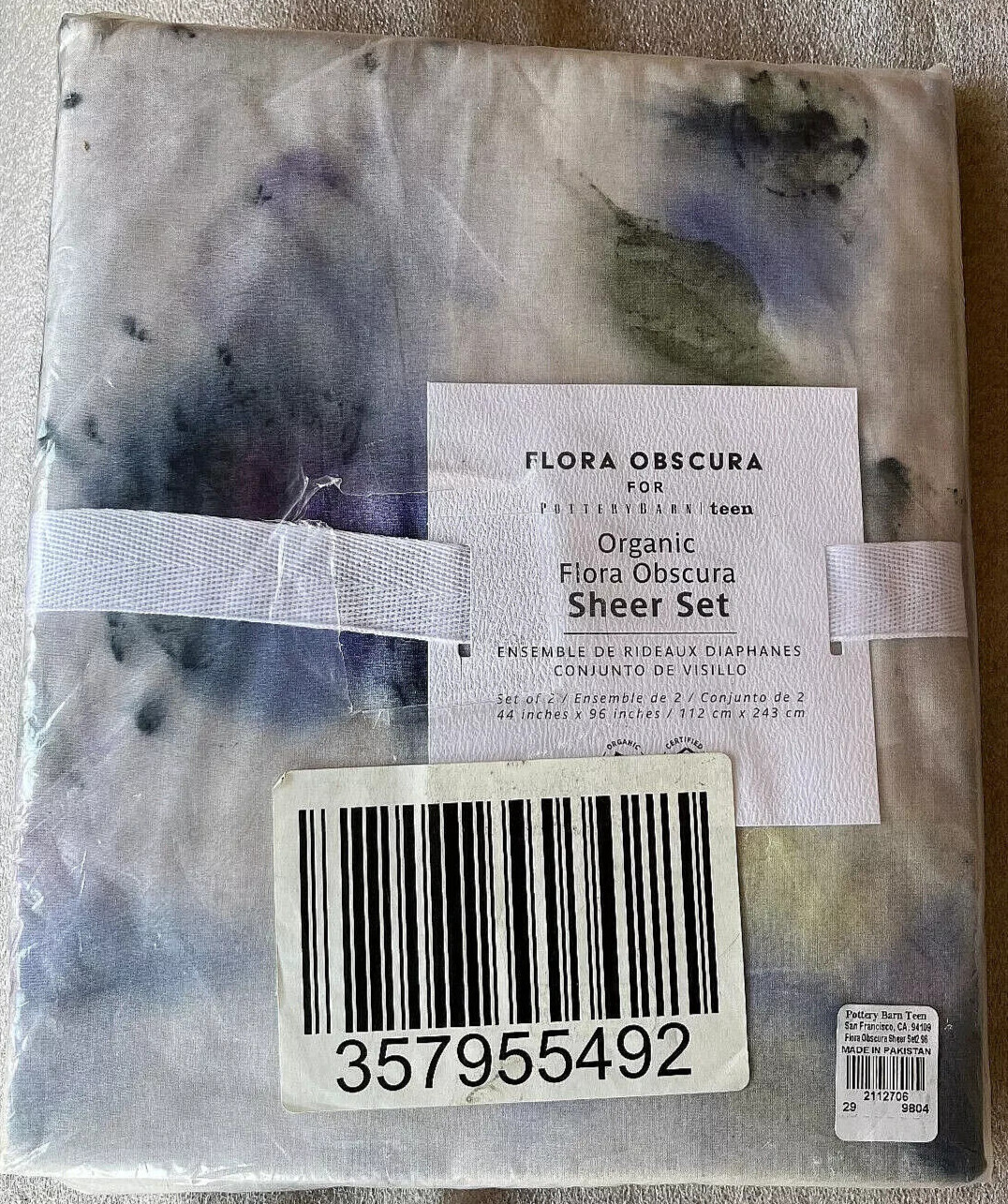 TWO Pottery Barn PB Teen Flora Obscura Organic Sheer Curtains 44″x96″