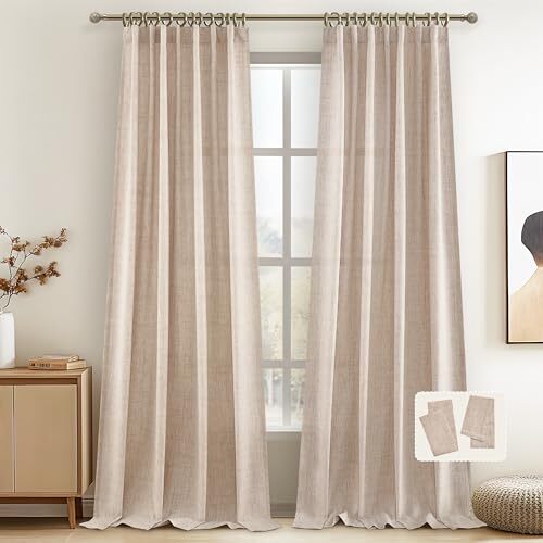 Living Room Pleated Curtains 108 Inches Long 2 52″W x 108″L (Pack of 2) Linen