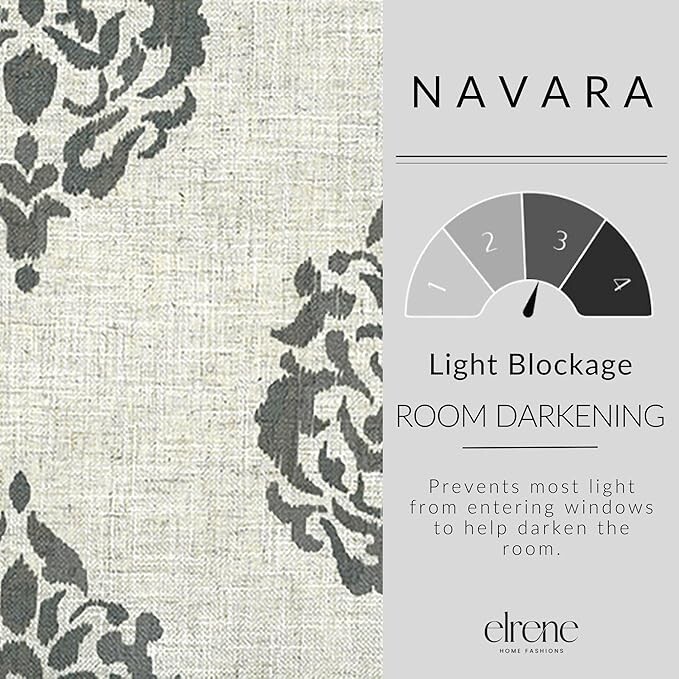 Elrene Home Navara Medallion Print 52″ X 84″ One Blackout Curtain Panel – Gray