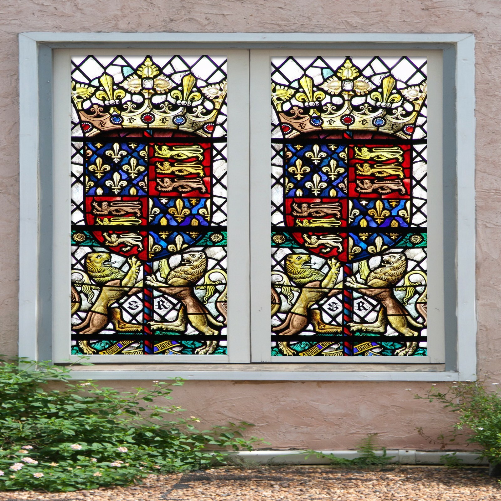 3D Lion Crown 762NAO Window Film Print Sticker Cling Stained Glass UV Block Fay