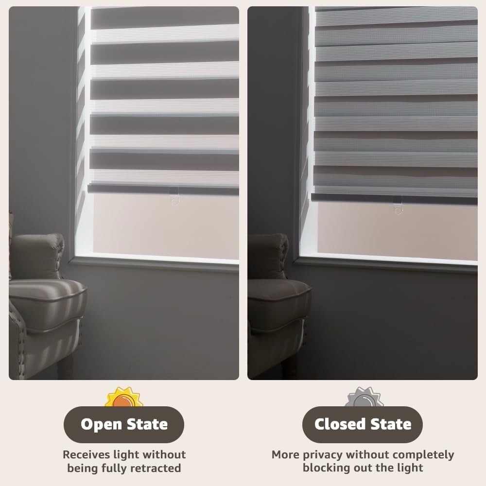Cordless Zebra Blinds 44”x72” White Dual Layer Blackout Roller Shades Free-Stop