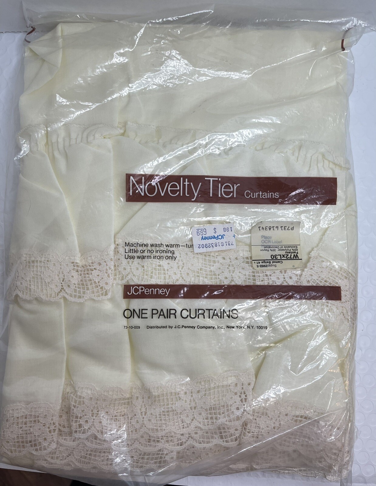 Vintage(new) JC Penney “Fantasy” Came Beige W72 xL30 Novelty Tier Curtains