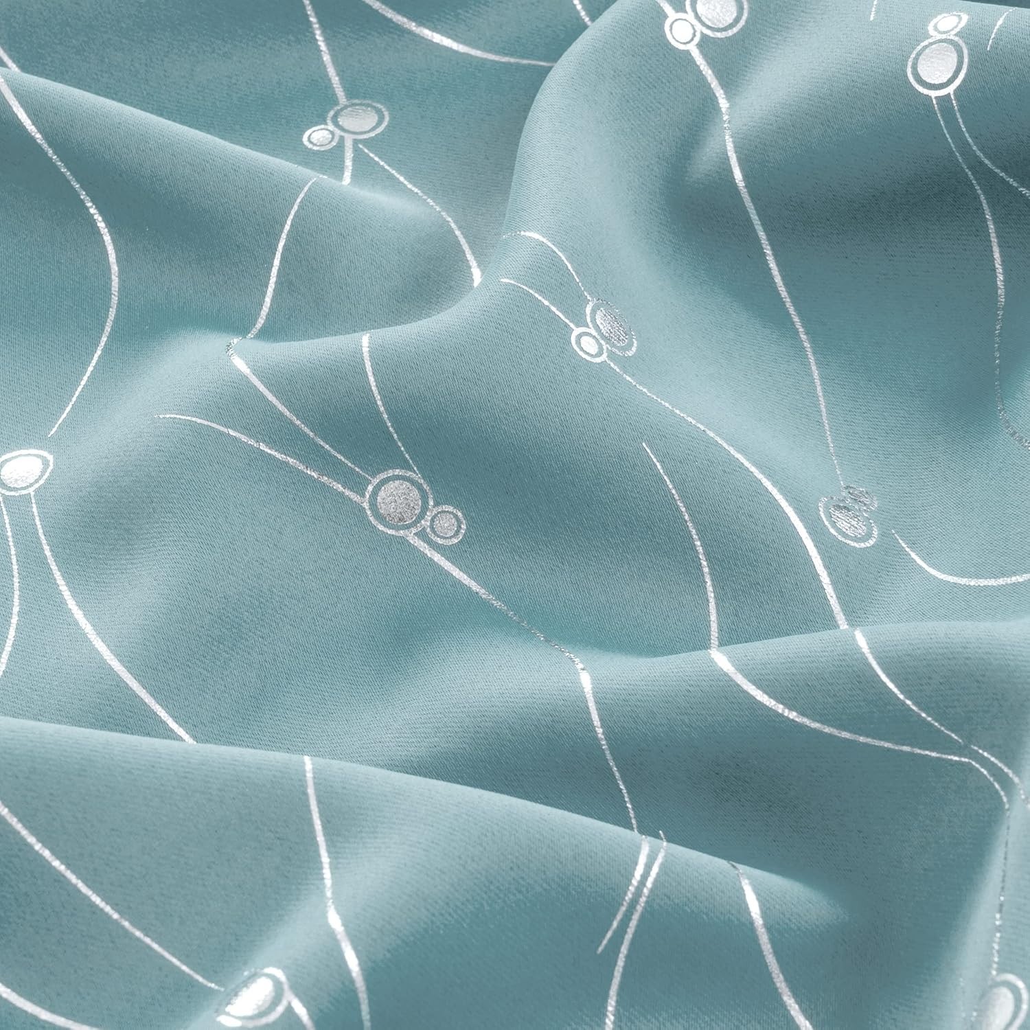 Luxurious Wave Line & Dots Blackout Drapes – 52 x 72 Inch Panels in Aqua