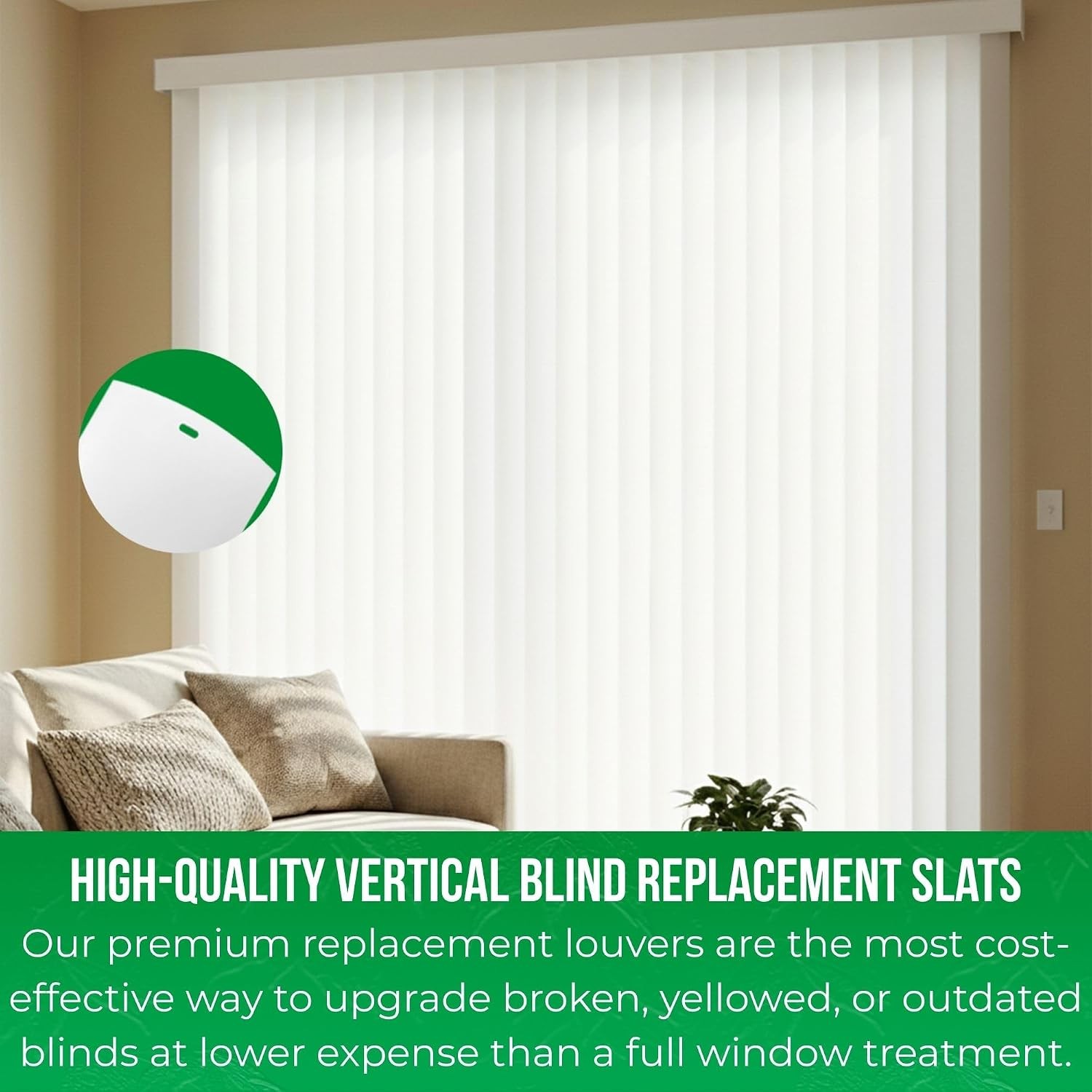 Vertical Blinds Replacement Slats, White Heavy Duty PVC Vinyl Smooth Curved