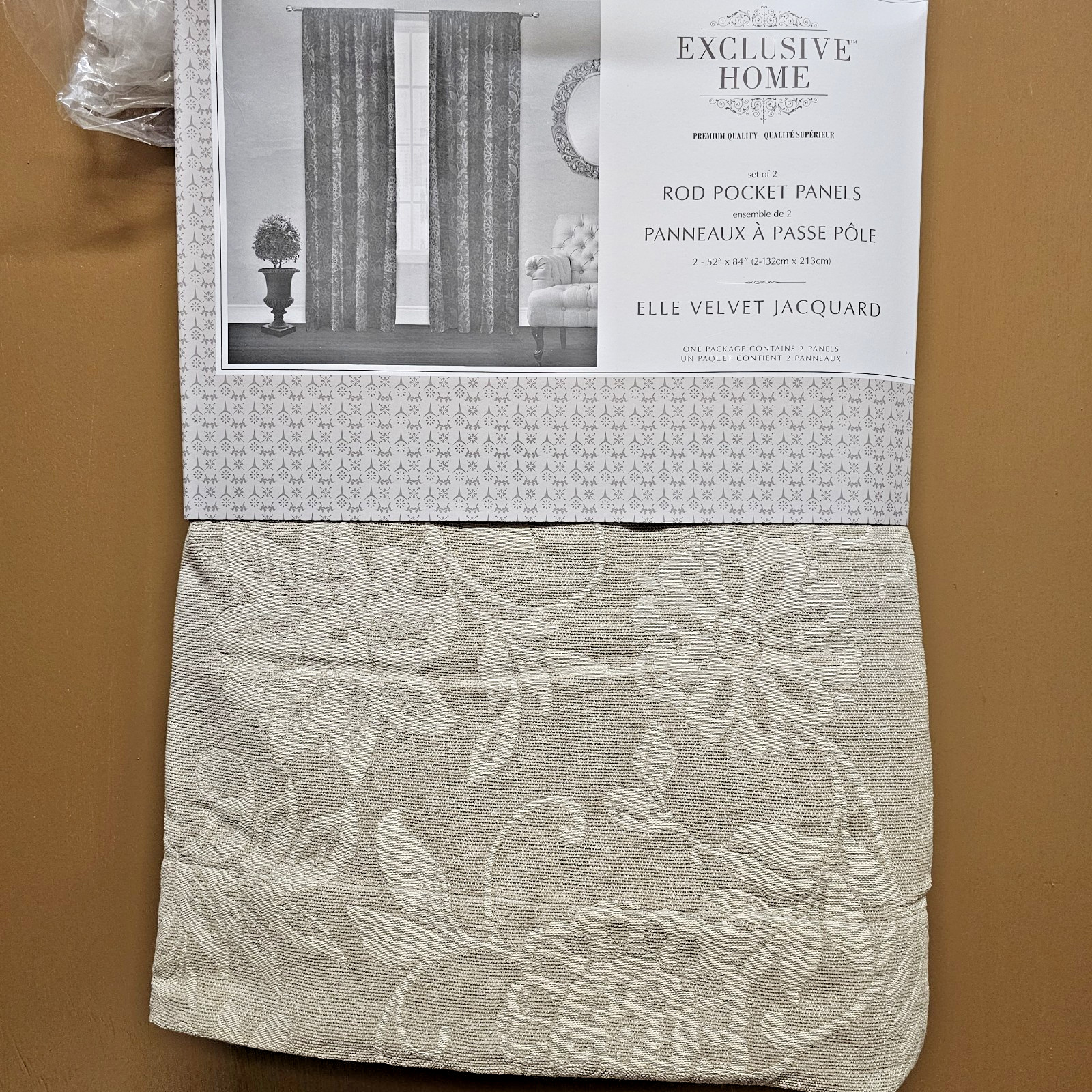 Exclusive Home- ELLE- Jacquard- Rod Pocket Panel Drapes- 52″x84″ -Taupe- NIP