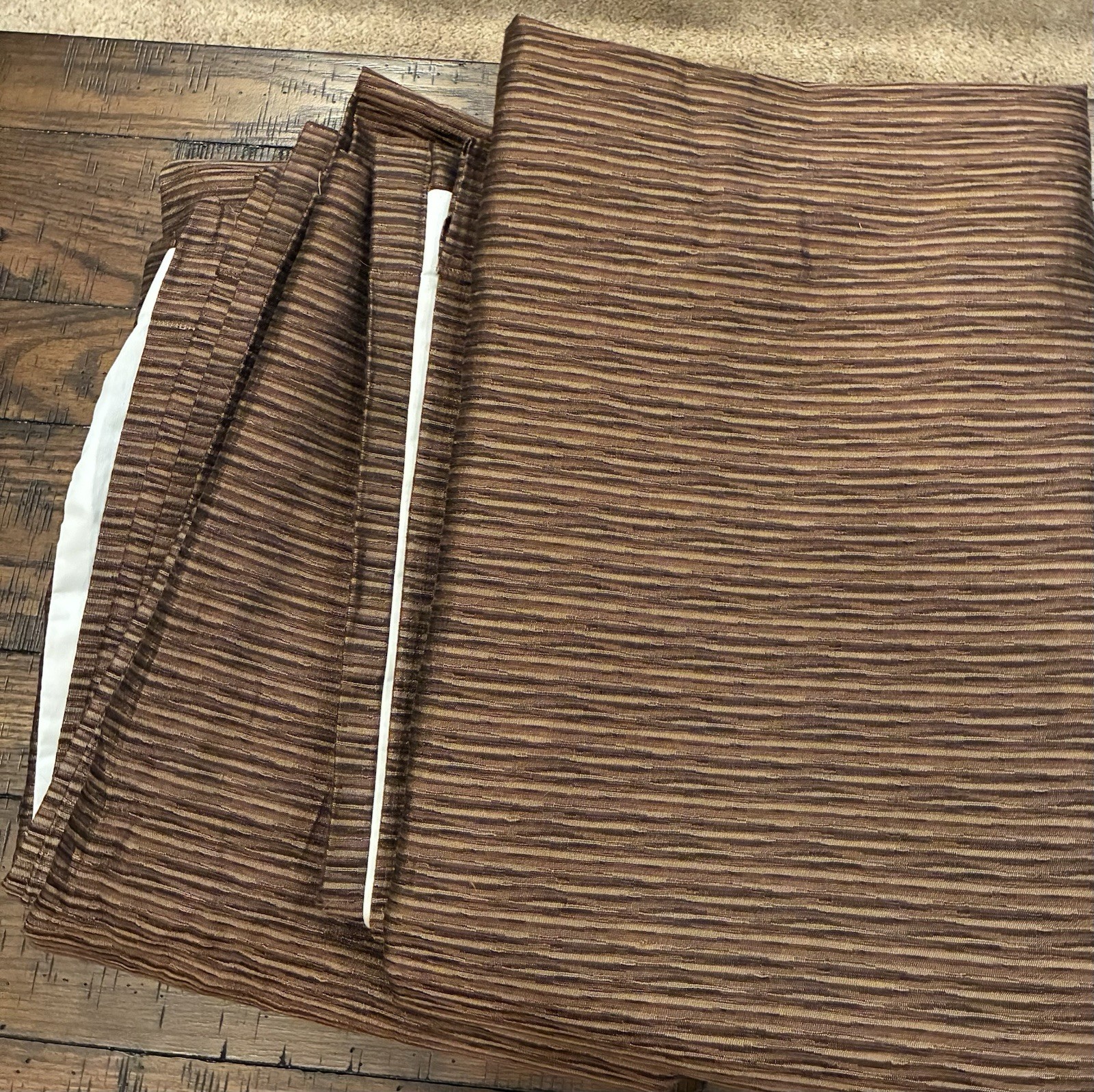 2 Custom Drapes. Chocolate Brown Black Tan Lined Each 3 Ft Wide 129 In Tall