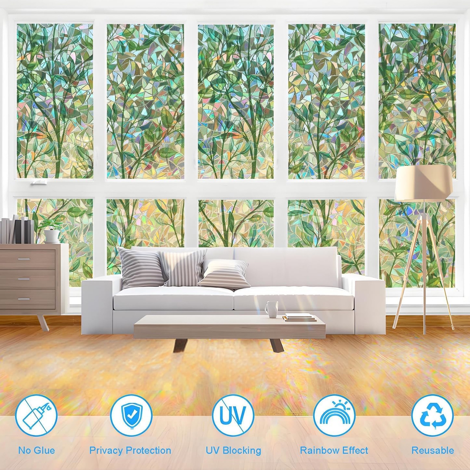 Decorative Window Privacy Film Rainbow Effect Static Cling UV Heat Blocking Tint