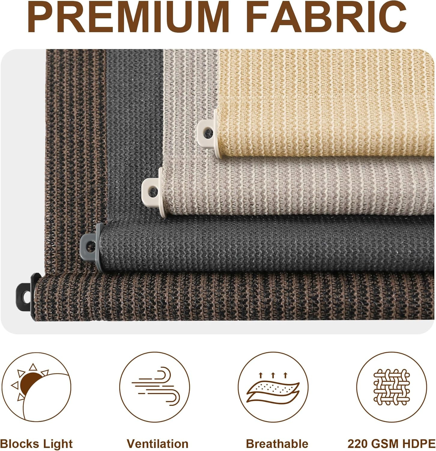 Cordless Outdoor Roller Shades for Patio, 48″ W x 96″ H, Sesame