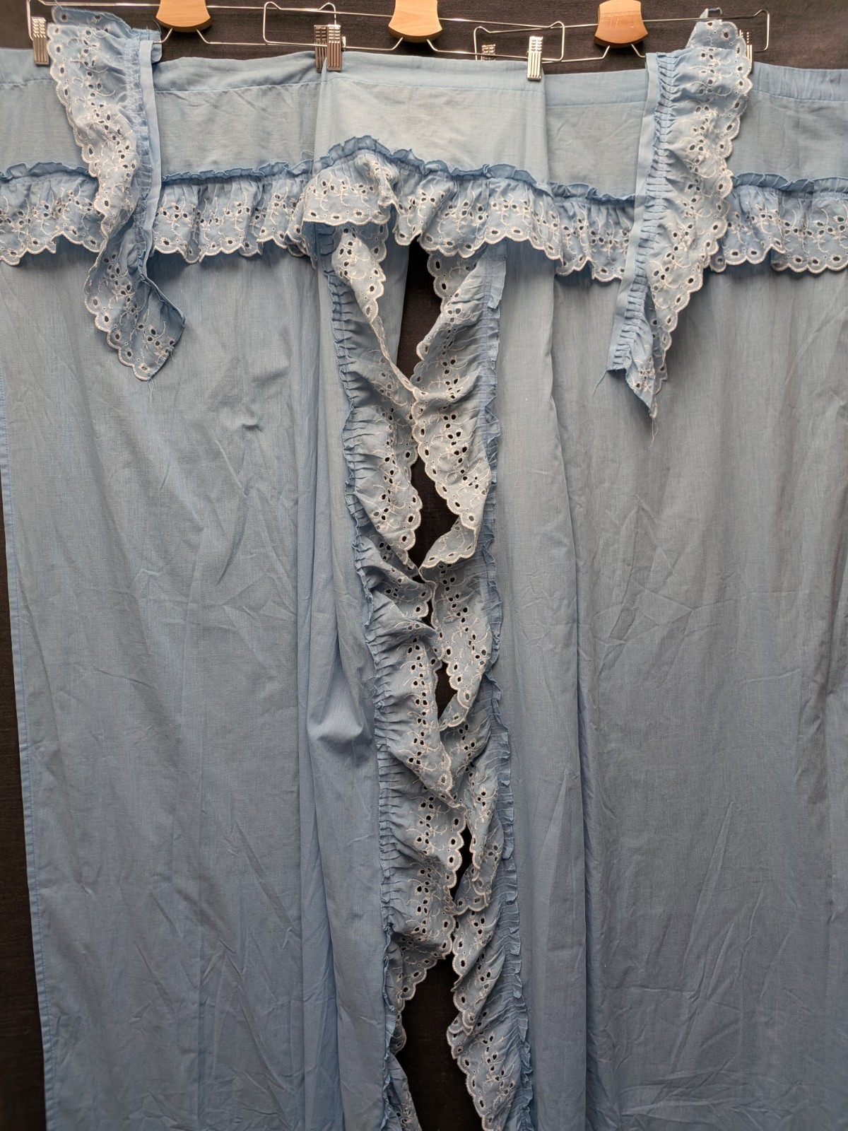 Country Shower Curtain/Valance 1 Piece Blue Eyelet Lace 80s Granny Core Kitchen