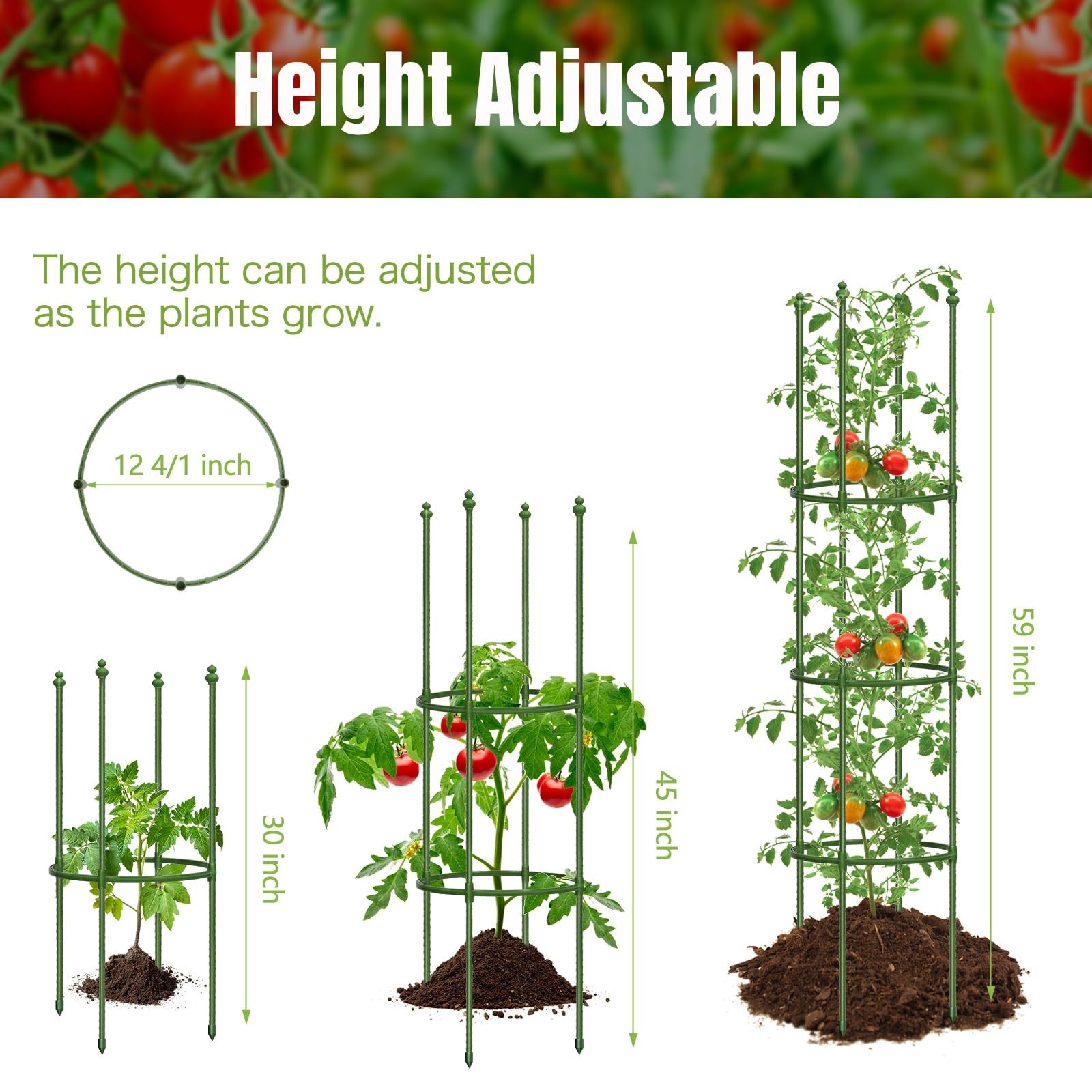 3 Pack 59 Inch Height Adjustable Tomato Cages for Garden | Heavy duty, Rust-r…