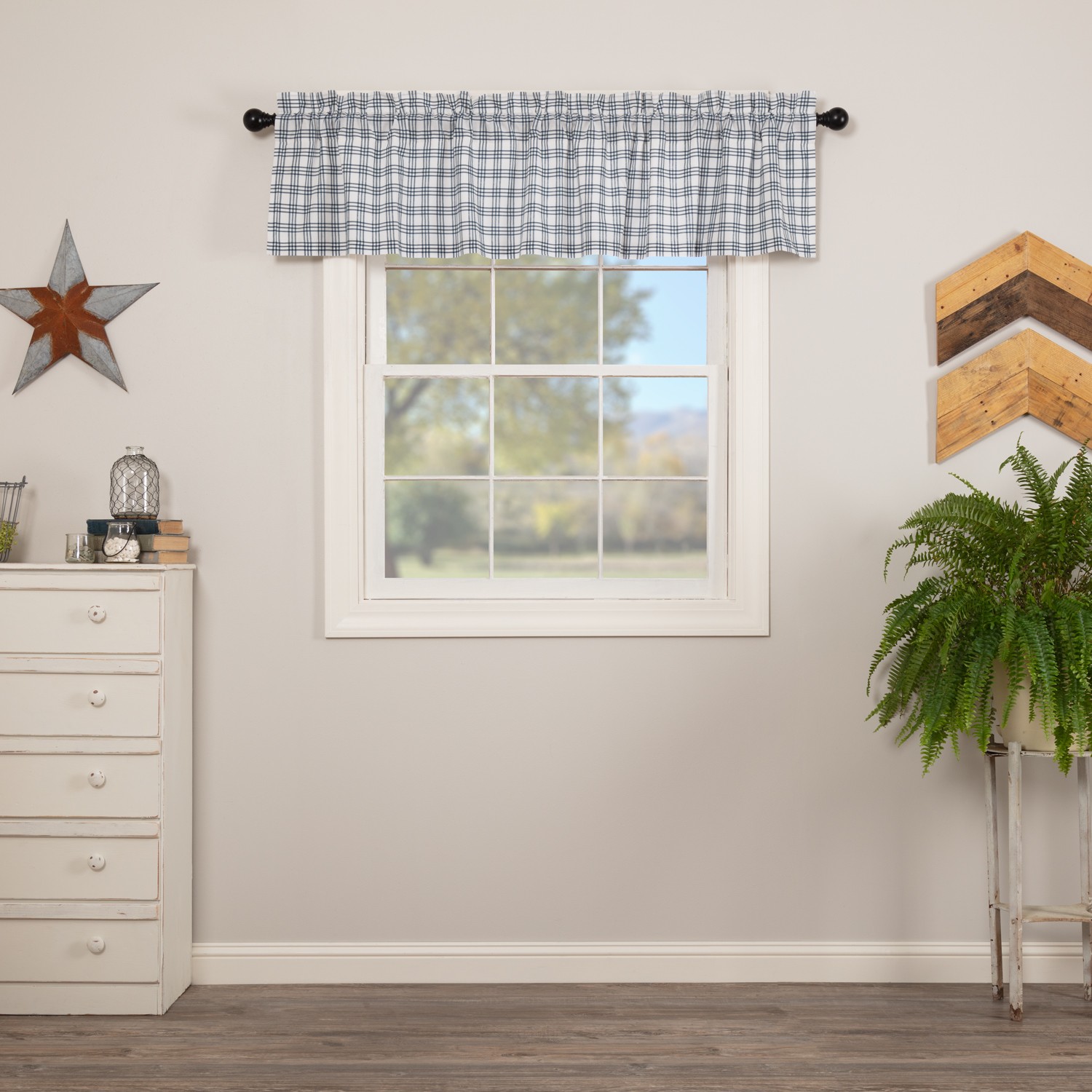 VHC Brands Sawyer Mill Farmhouse Blue White Plaid Valance Cotton 16×72″