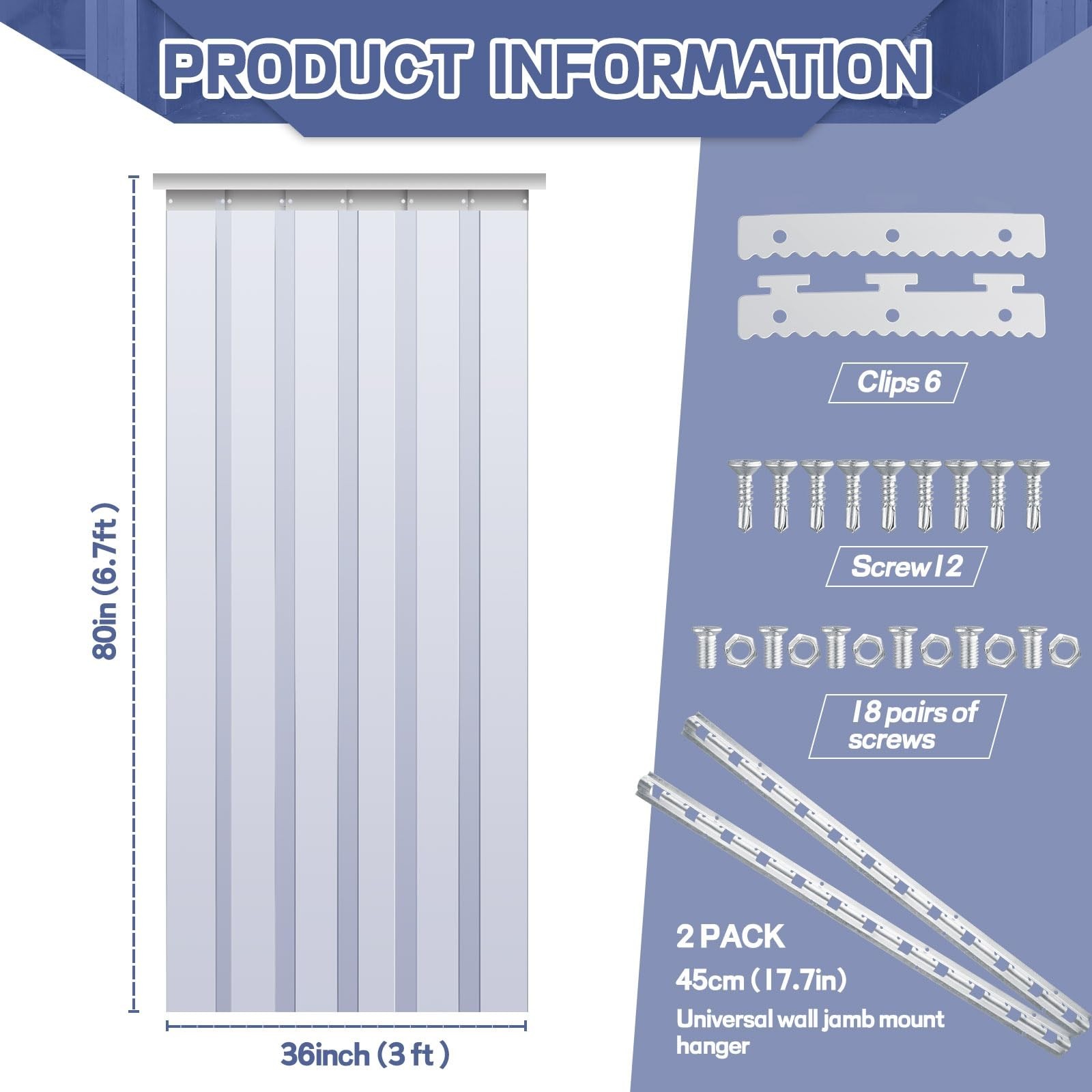 Juexica 36 x 80 Inch PVC Strip Door Curtain Kit, Heavy Duty Waterproof Clear …