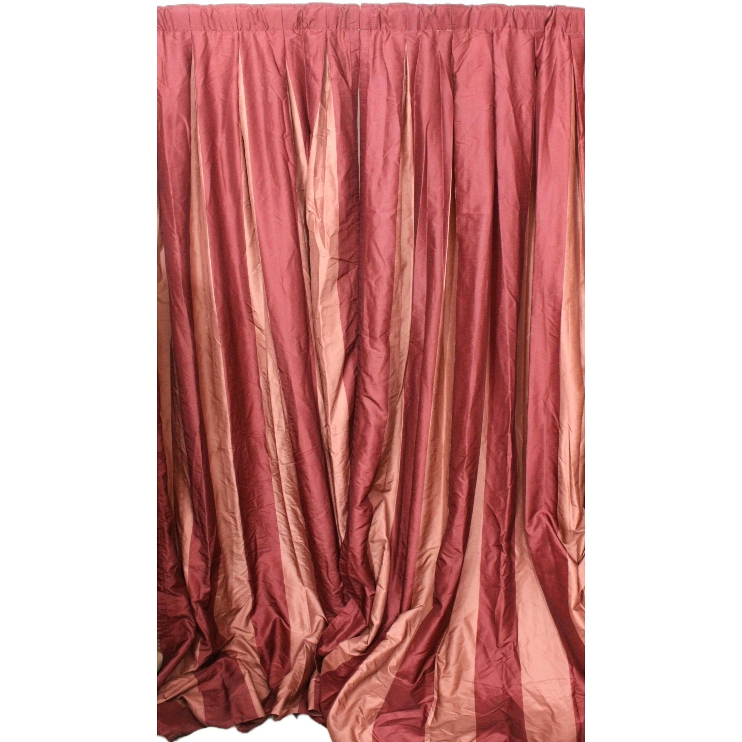 Striped Faux Silk Box Pleat Drapes 84″ Lined Panels, Burnt Orange & Peach