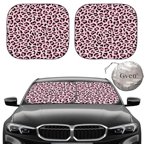Windshield Sun Shade 2pcs with Bonus Pink Car Sunshade for Medium Pink Leopard