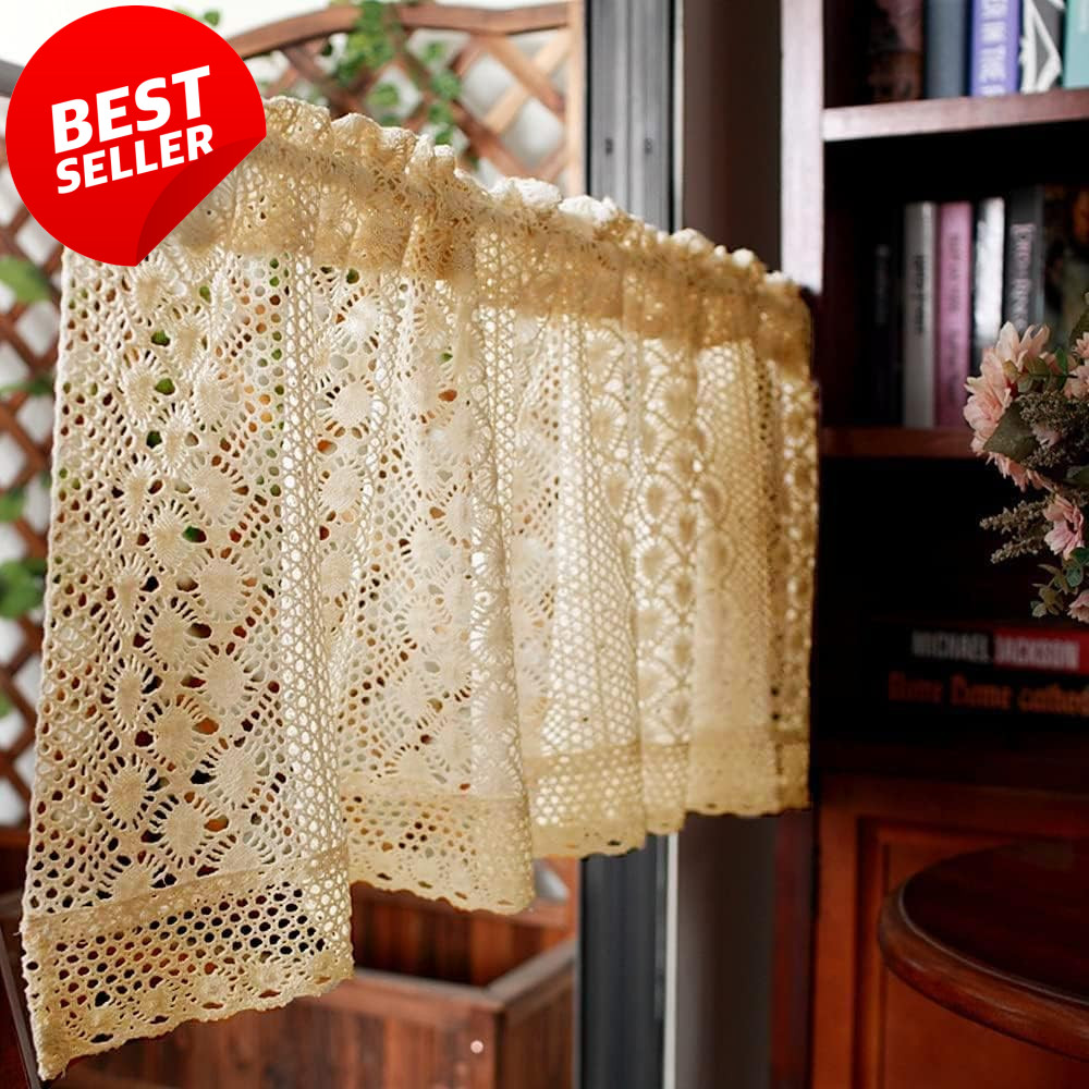 Rustic Boho Crochet Curtain Valance Handmade Farmhouse Lace Window Tier – US
