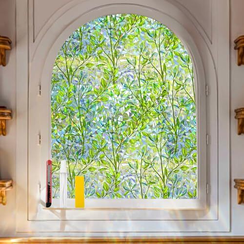 Window Privacy Film Stain Glass Window Film Rainbow 17.5 X 78.7 in Leaf Rainbow