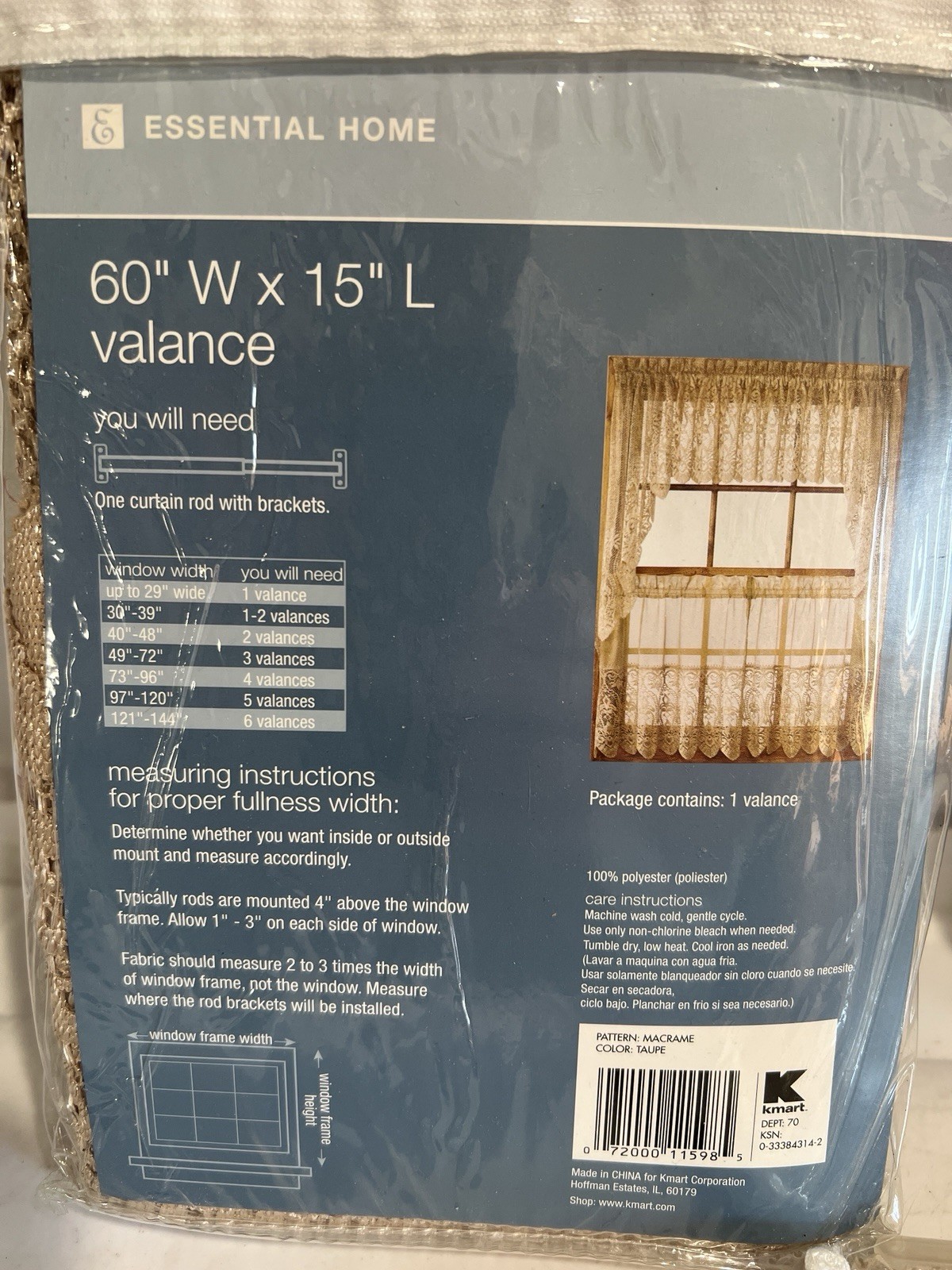 Essential Home 60”x15” Valance NEW Macrame Taupe Lot Of (3)