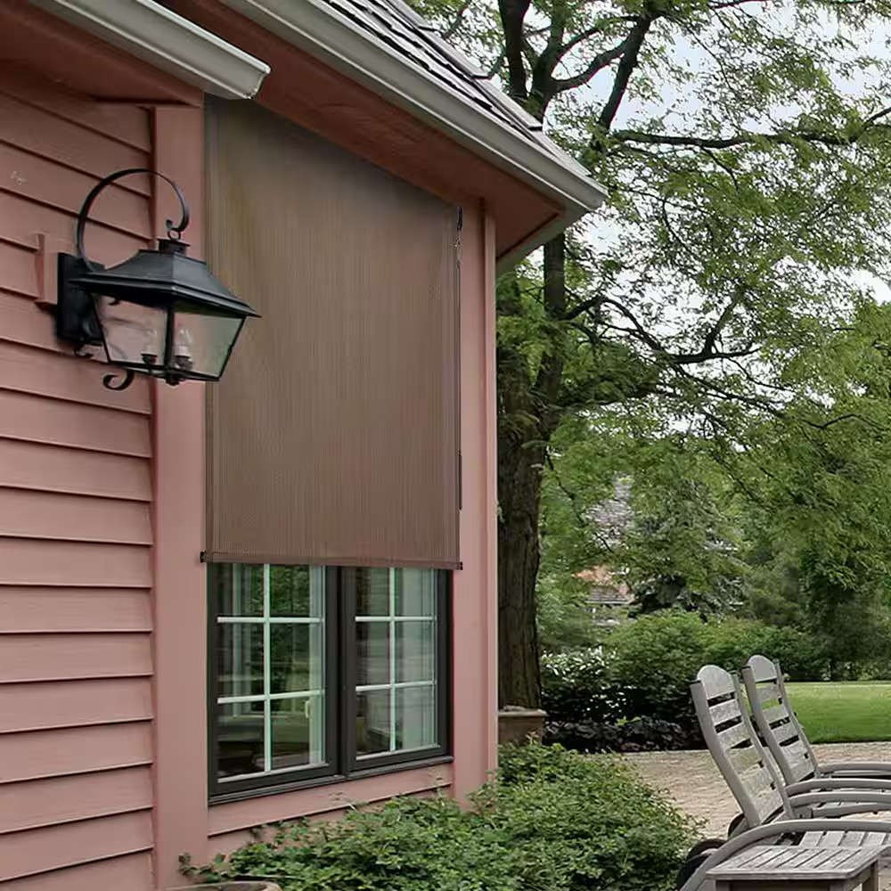 Driftwood Dark Brown Cordless Outdoor Patio Roller Shade 72 In. W X 72 In. L