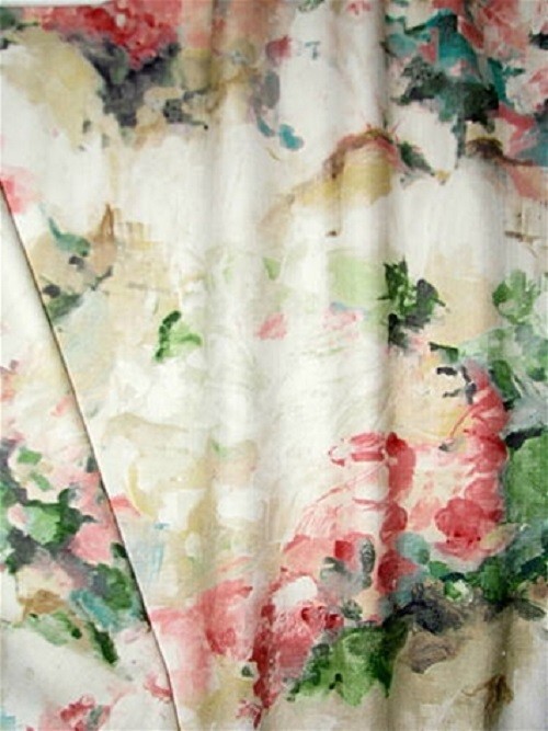 2 Drapes SHOWROOM SAMPLE Modern DEGAS Screenprint Floral in Tea Rose