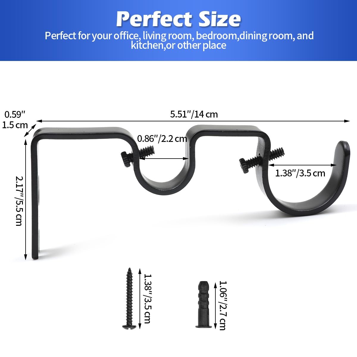 Heavy Duty Double Curtain Rod Bracket Double Rod Holders for 1 1/4 Inch and 3…