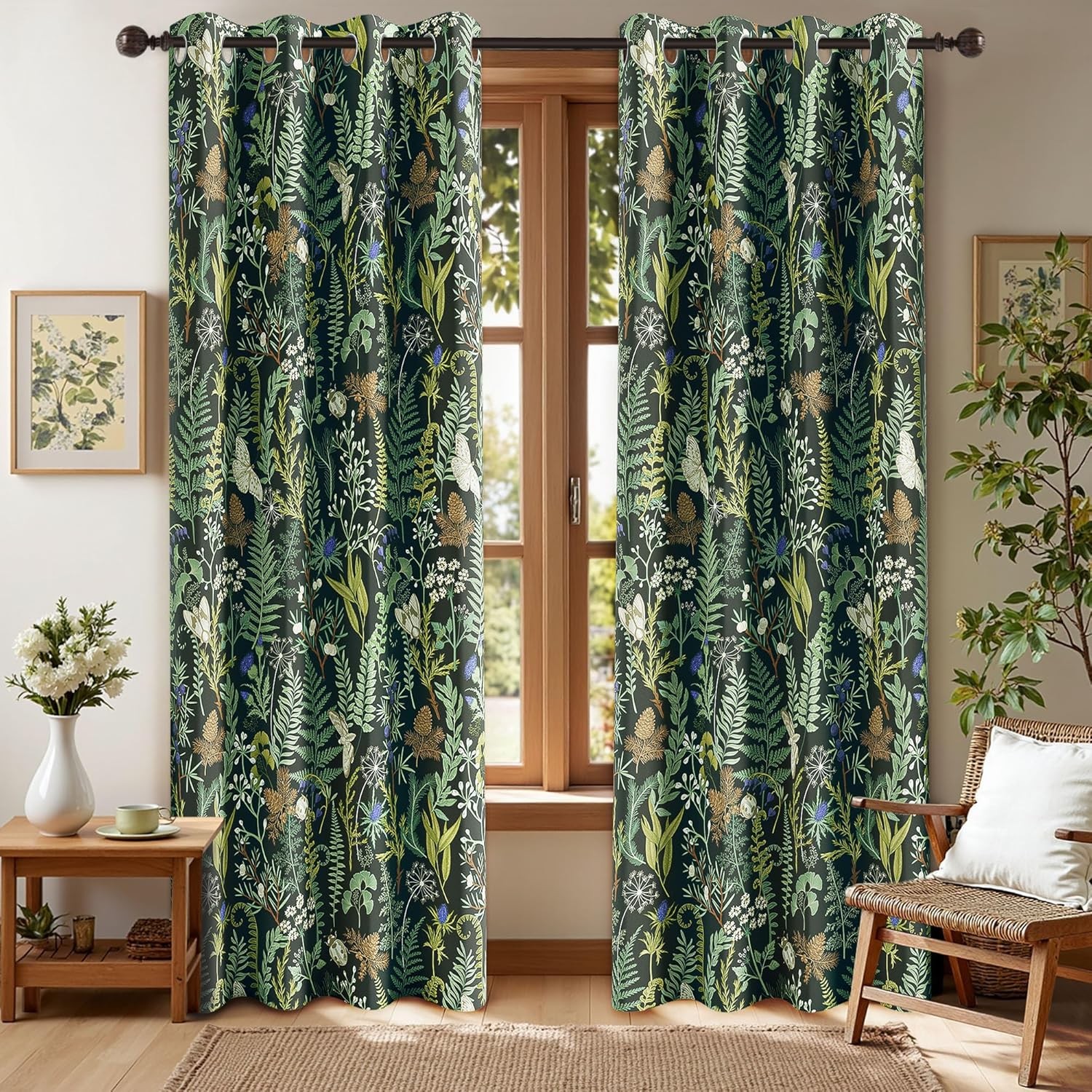 Botanical 100% Blackout Curtains for Bedroom 84 Inch Length 2 Panels Set Vintage