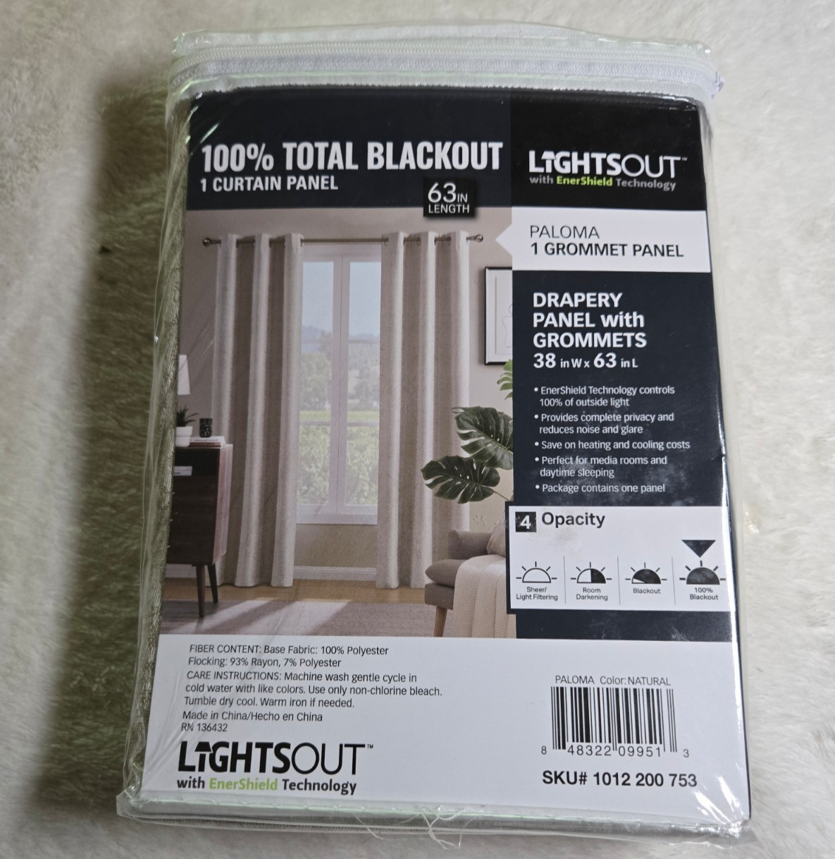 LightsOut Blackout Drapery Panel 38×63 – Room Darkening Curtain – SKU 1012200753
