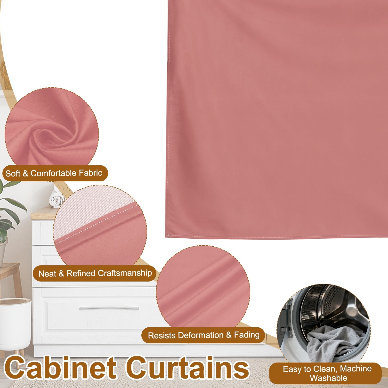 Cabinet Curtains Dust Proof Kitchen Privacy Curtain (51.1″x27.6″ Brown Red)