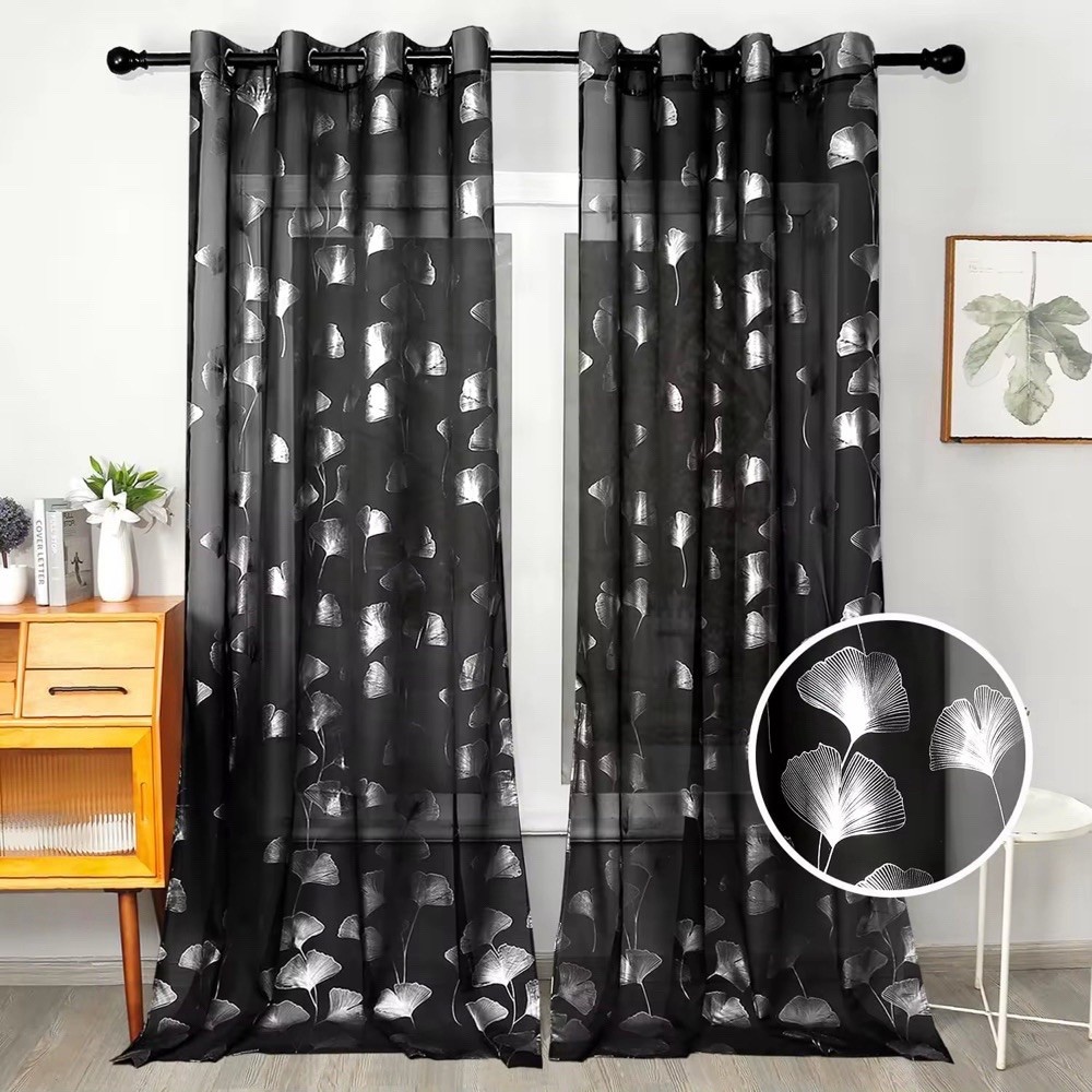 Black and silver 2 pcs curtains 52×85