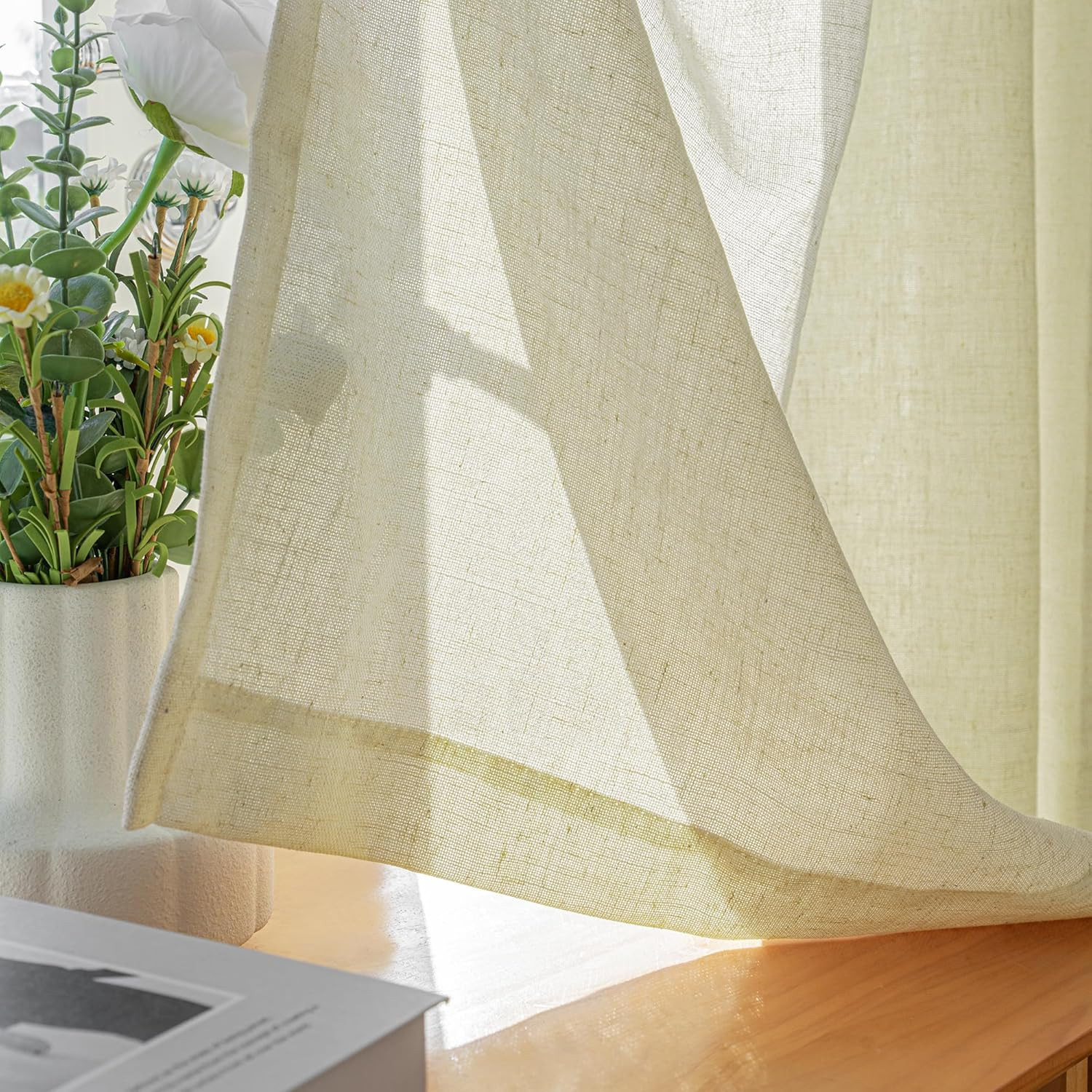 Extra Wide Pinch Pleated Drapes Curtains, Faux Linen Light Filtering Window Curt