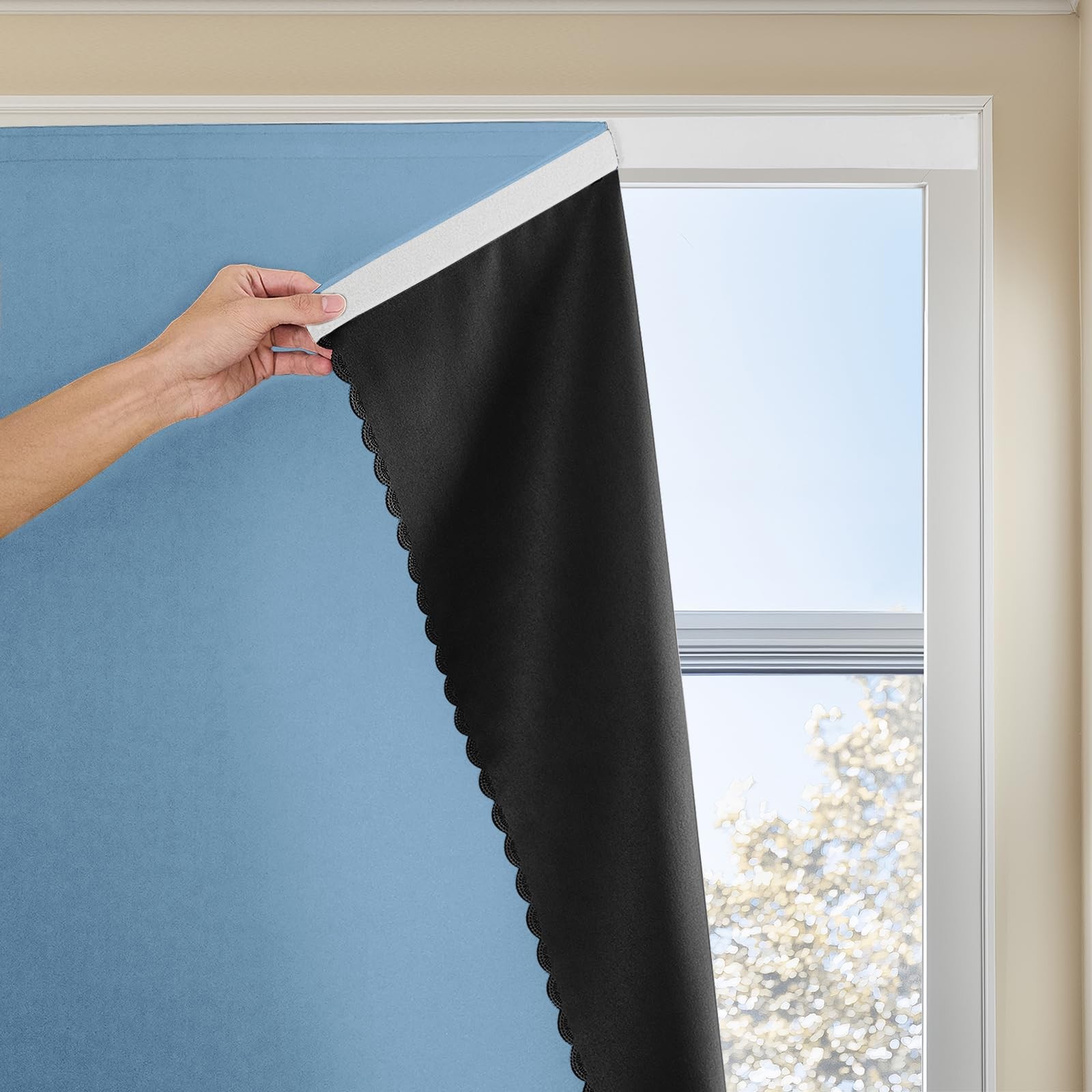 Jilron Magic Tape Curtains 47×72 Sky Blue Room Darkening 100% Polyester Panel