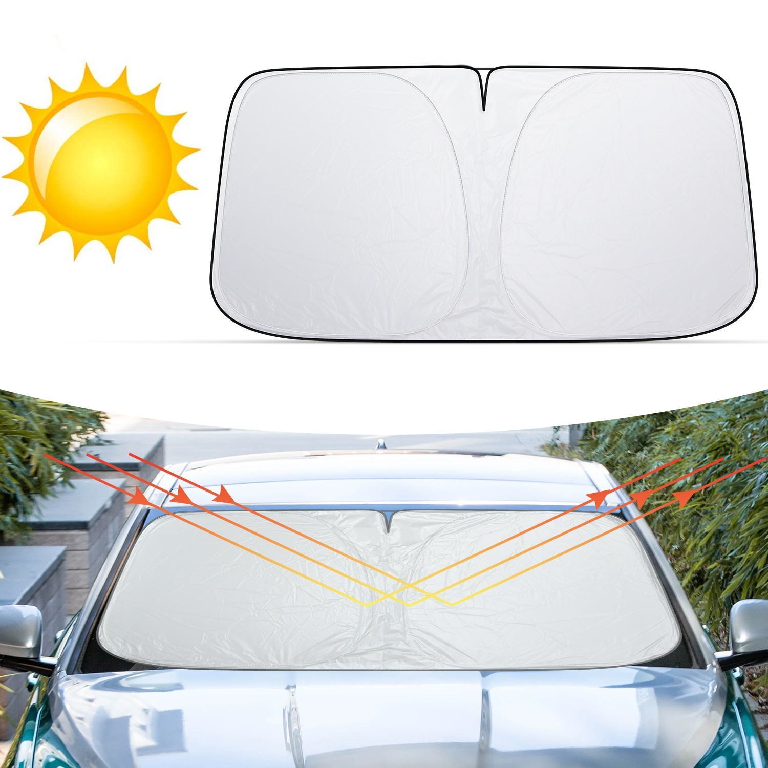 Universal Foldable Car Windshield Sun Shade | Heat Shield&UV Blocker | Most Cars