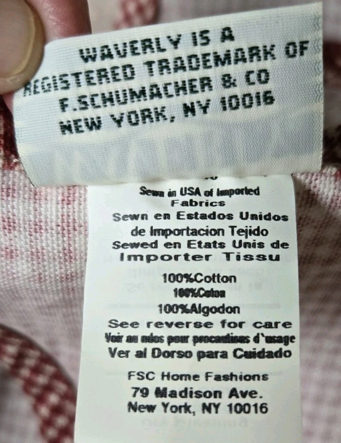 WAVERLY Red FERNWOOD Valance 76×16 COTTON Drapery GINGHAM FERN USA