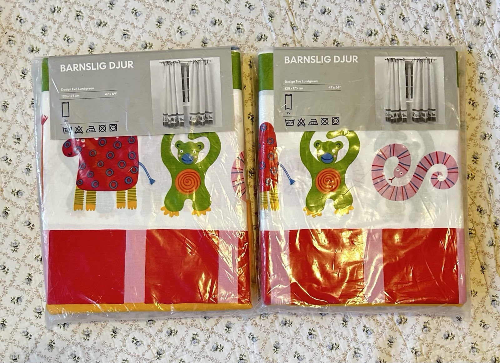 NEW Barnslig Djur Eva Lundgreen IKEA 4 Panels Curtains Swedish Children Animal