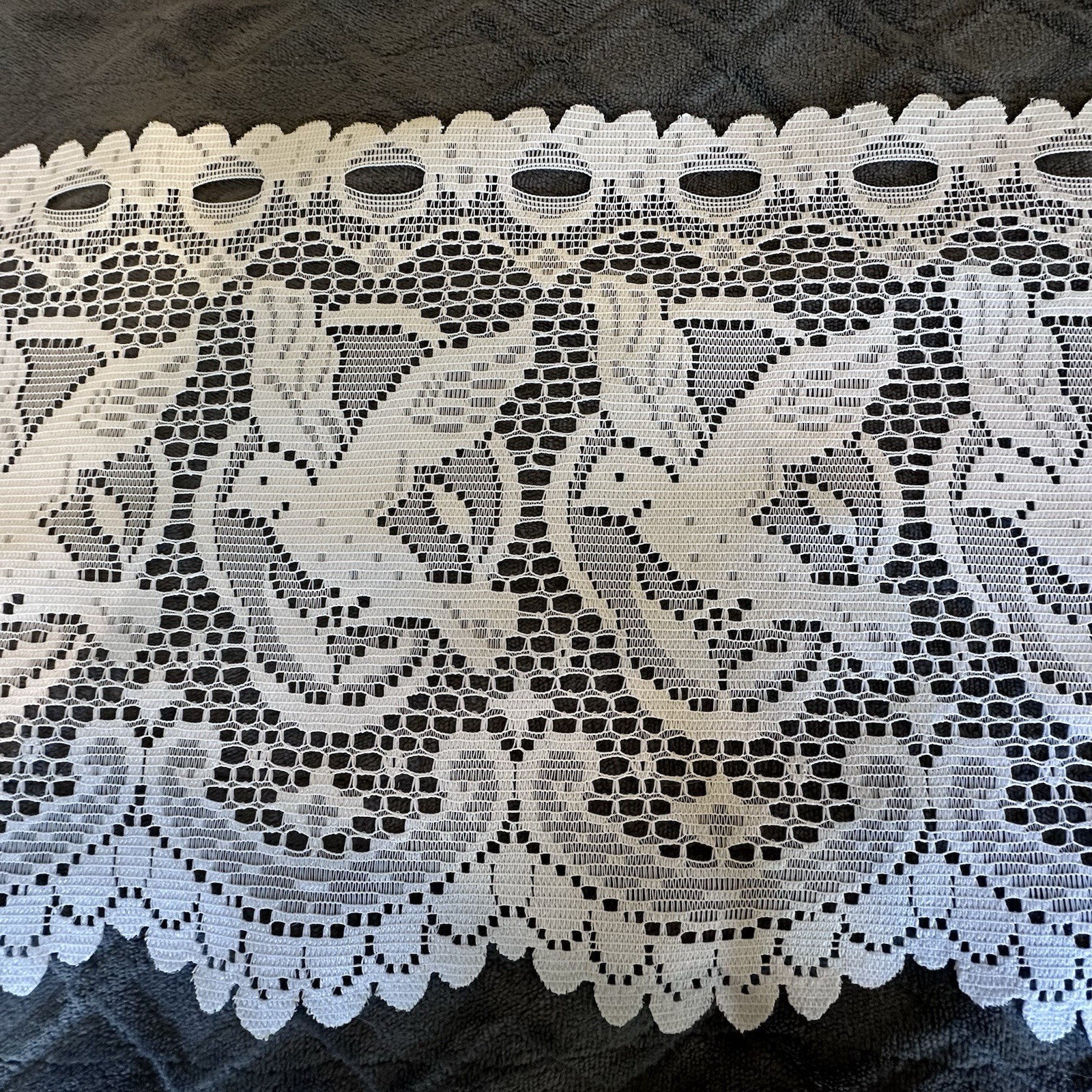 Beautiful White Doves Repeat elegant white lace valance material 11” x 20 feet