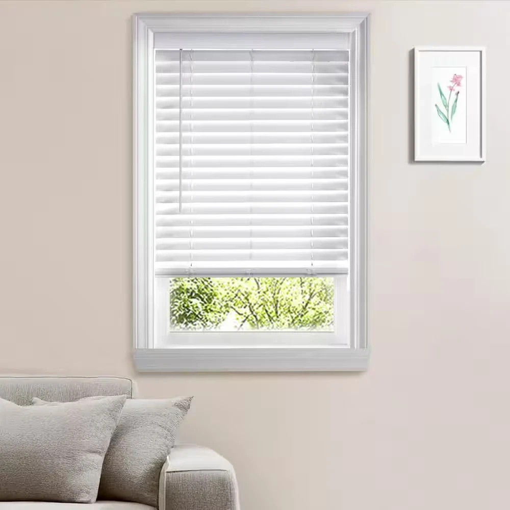 Cordless 2″ Signature Faux Wood Blind, 20.5″ W x 60″ H, Embossed White