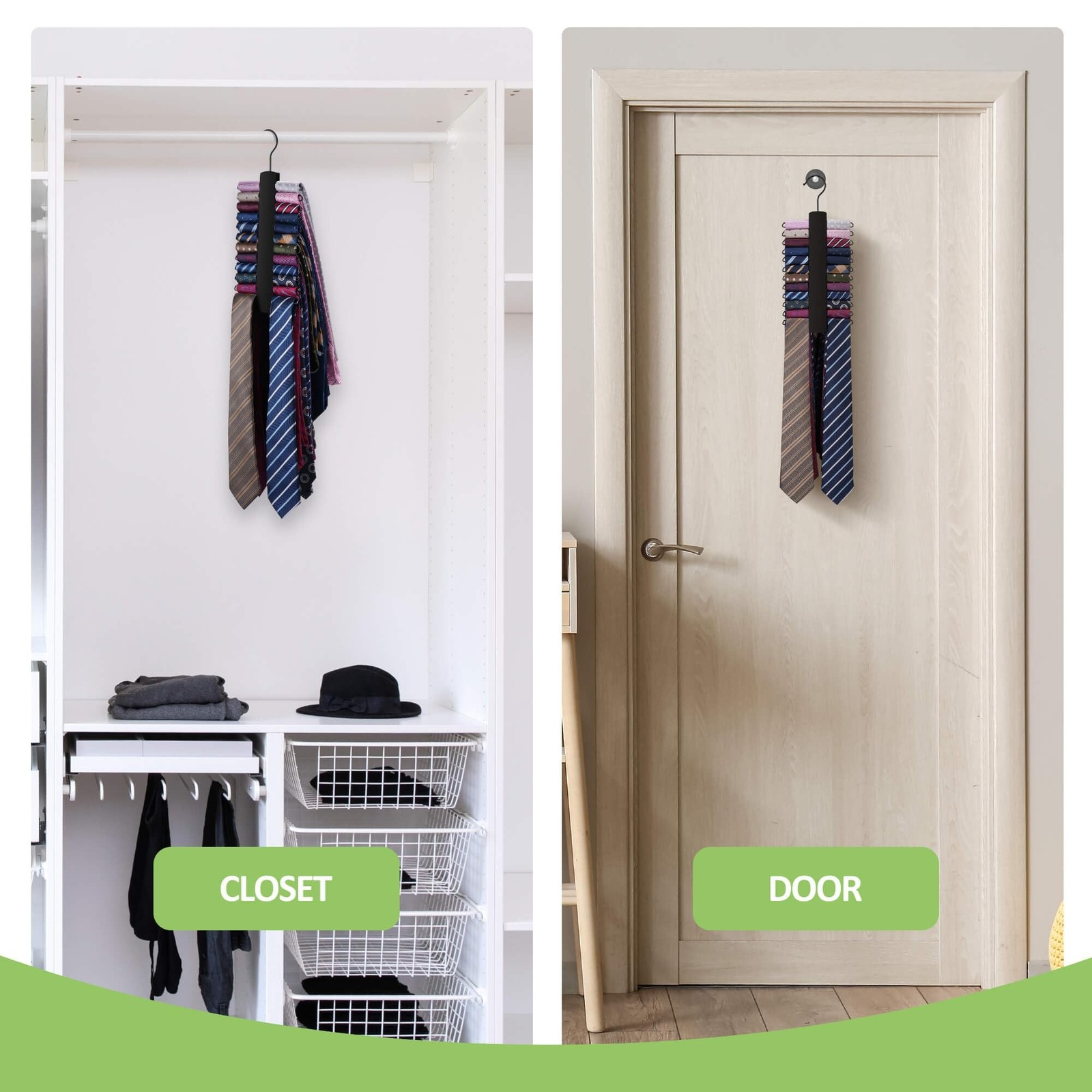 Upgraded Tie Rack Hanger for Closet with 30 Metal Hooks, Space Saving Necktie…