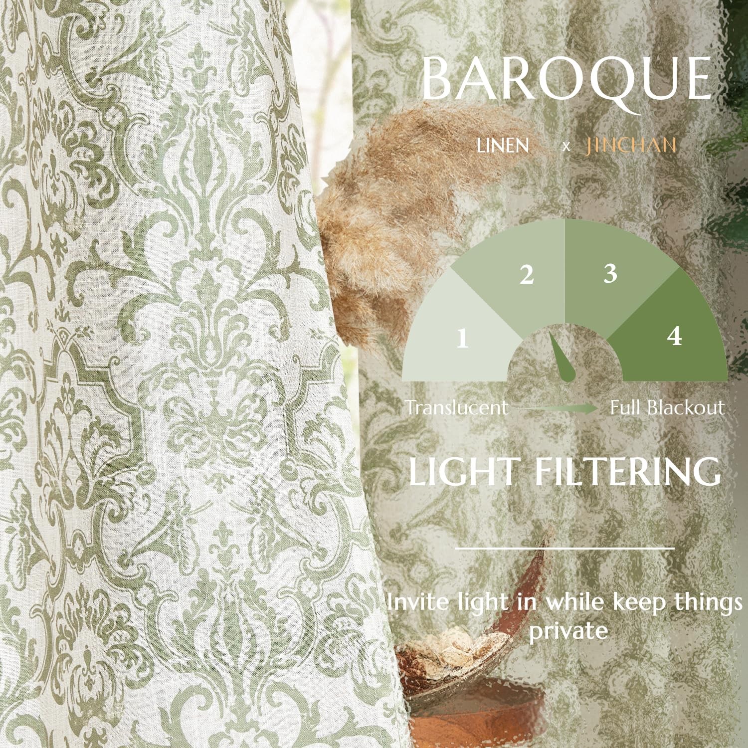 Jinchan Curtains Bedroom Light Filtering Curtains 72 Inch Length 2 Panels Set