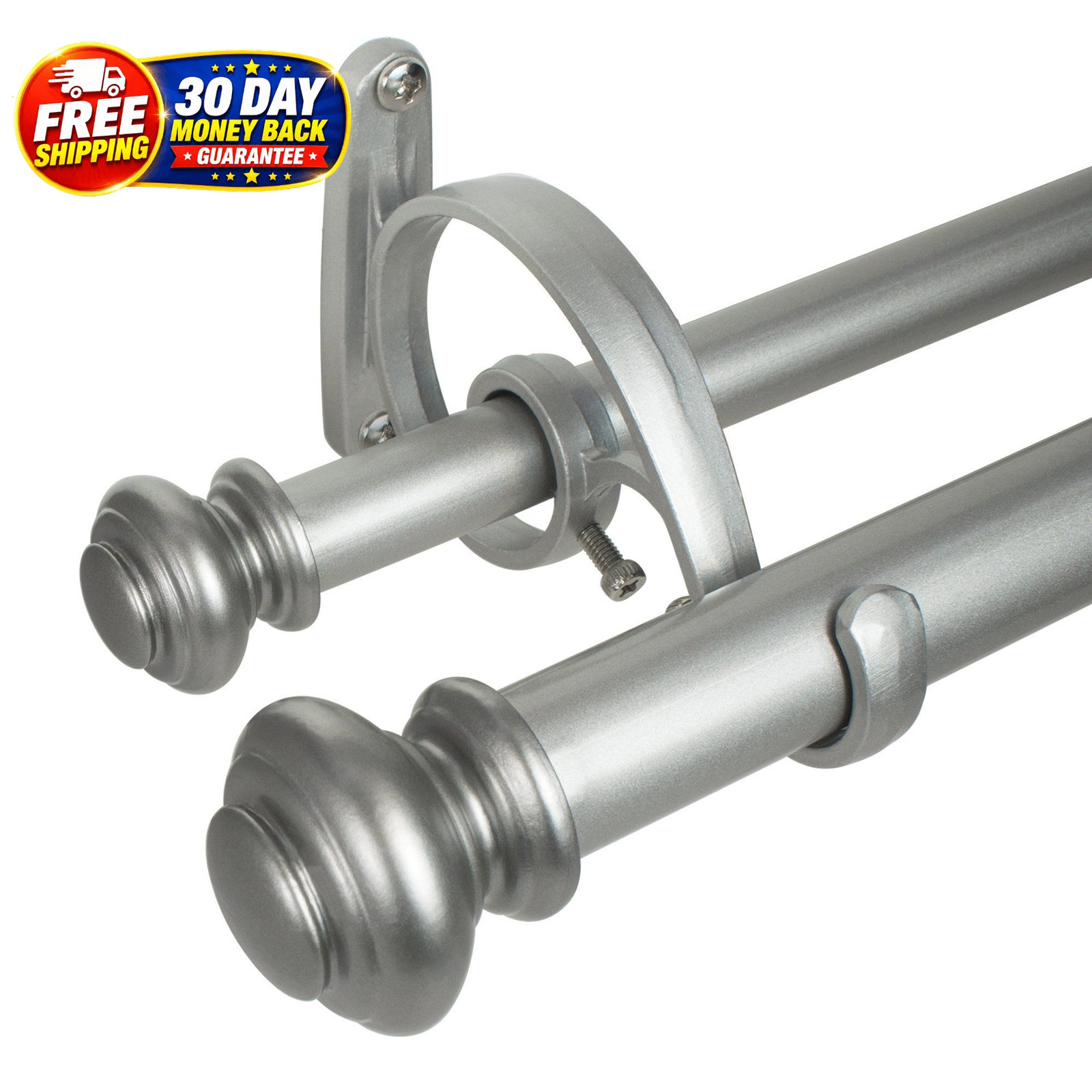 Urn Telescoping Double Drapery Rod 36-72 inches, Antique Silver