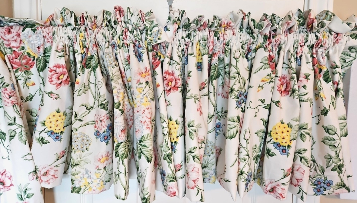 Custom Made 262″x21″ White Pink Blue Yellow Green Floral Print Cotton Valance