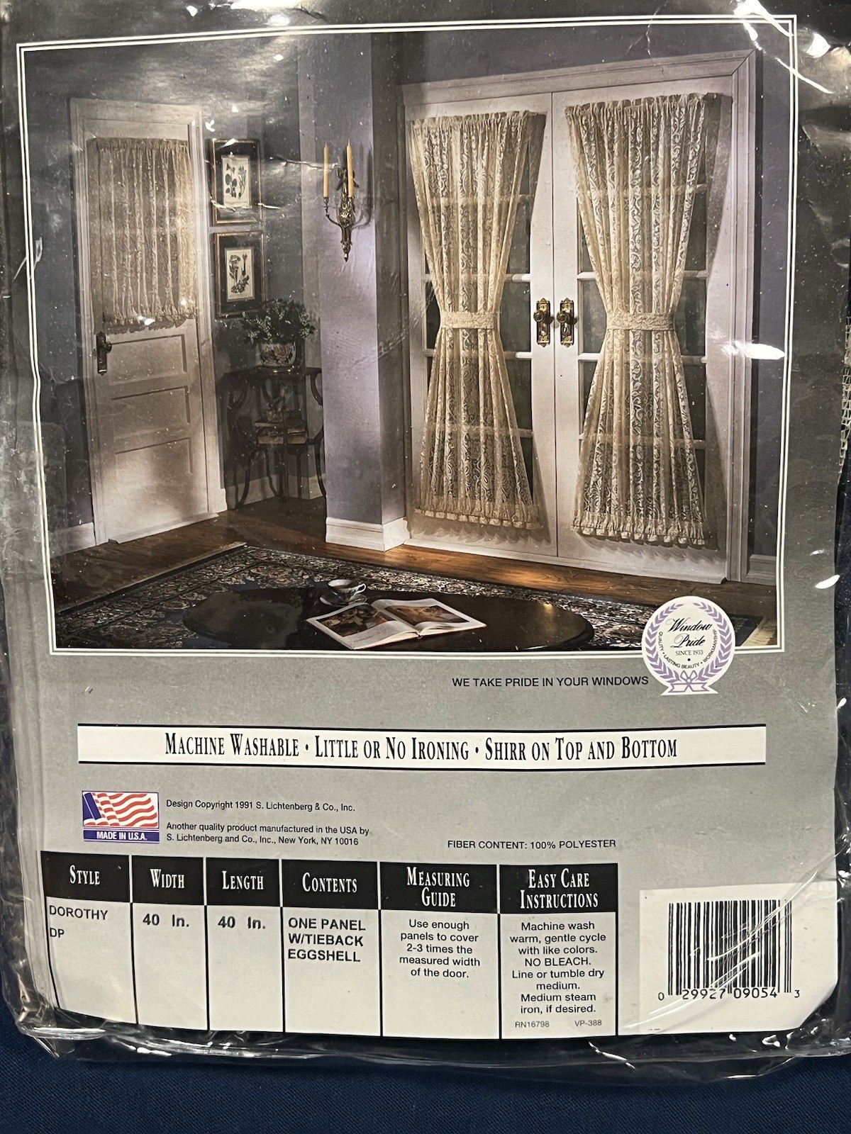 Two Lace Door Panels 40”x 40” w Tiebacks – Eggshell – New in pkg
