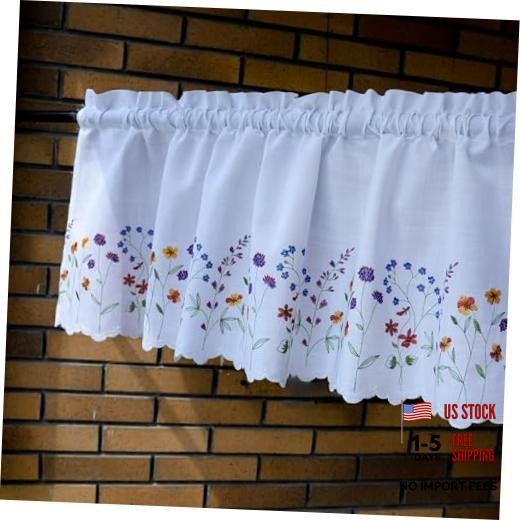 PKT Floral Embroidery Curtain Valance, White Elegant 50″W x 16″L (Pack of 1)