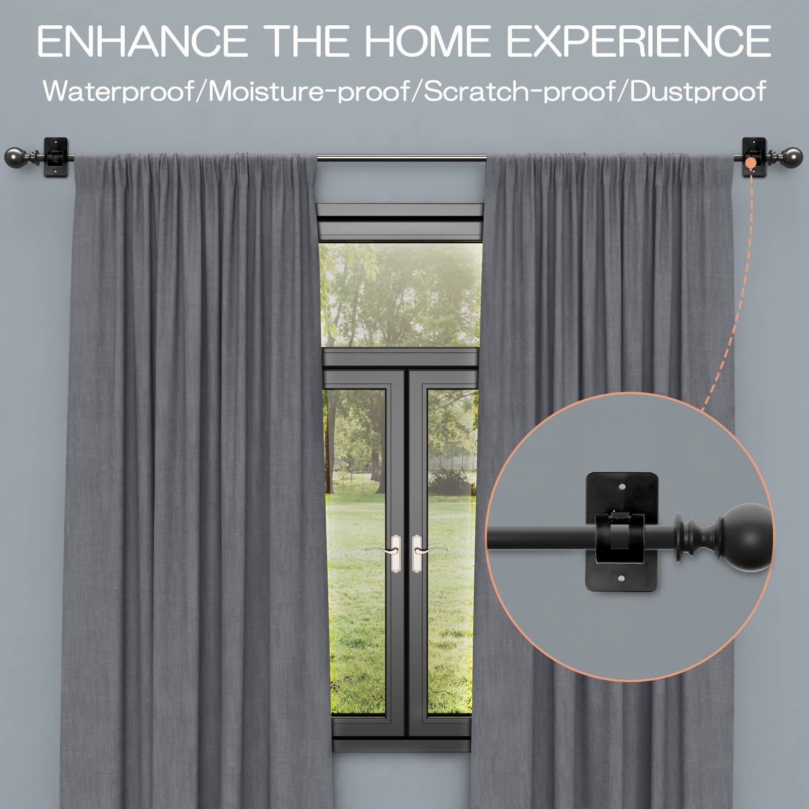 6-Pack Universal Curtain Bracket Holders, Self-Adhesive Wall Mounts, Fits 0.6”-