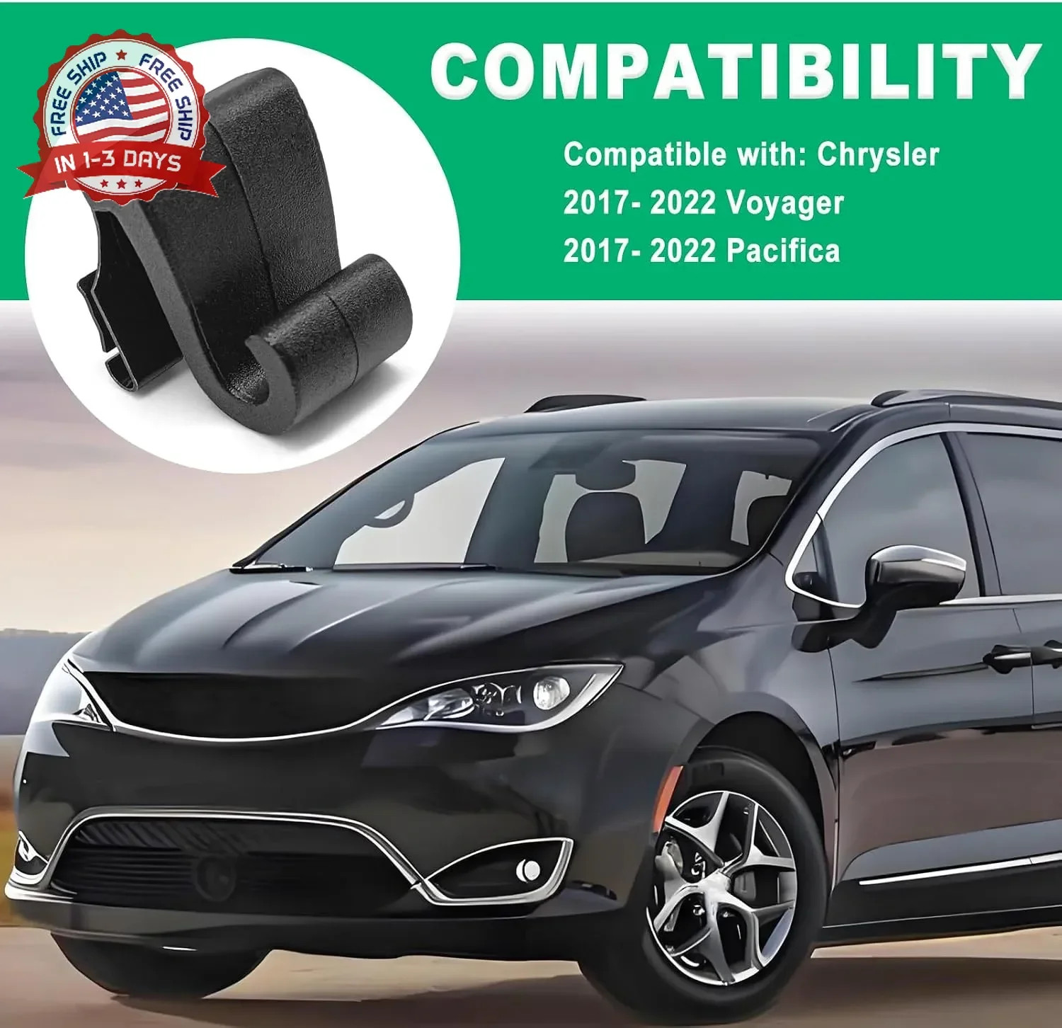 2PCS Window Shade Hook Clips Sun Shade Holder Compatible with 2017-2022 Chrysler