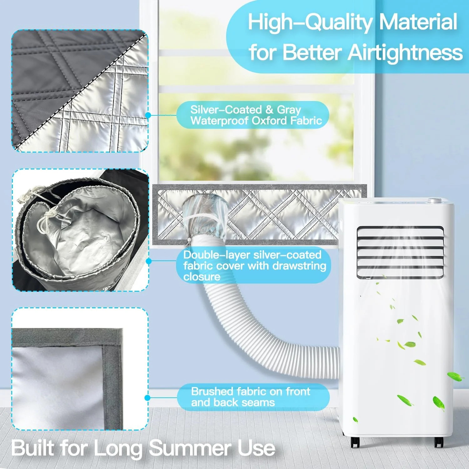3-Layer Insulated Portable AC Window Seal Kit Max 70″ Stepless Adjustable Reflec