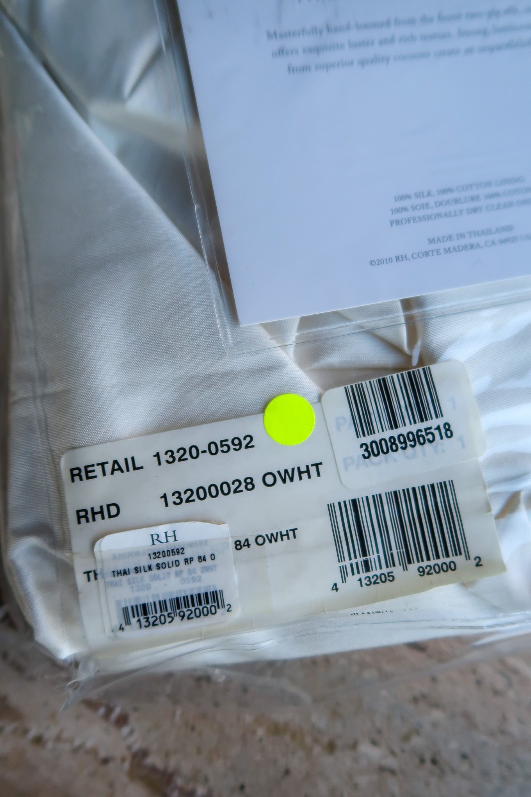 Restoration Hardware Thai Silk Drapery Rod Pocket curtain 84 x 50 Optic White
