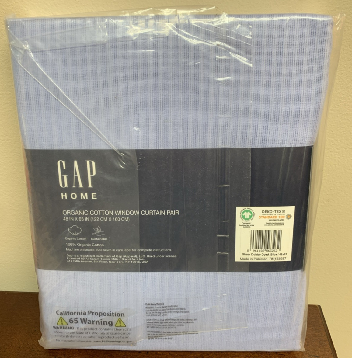 Gap Home 48 x 63 Organic Cotton Window Curtain Pair Sheery Dobby Dyed Blue